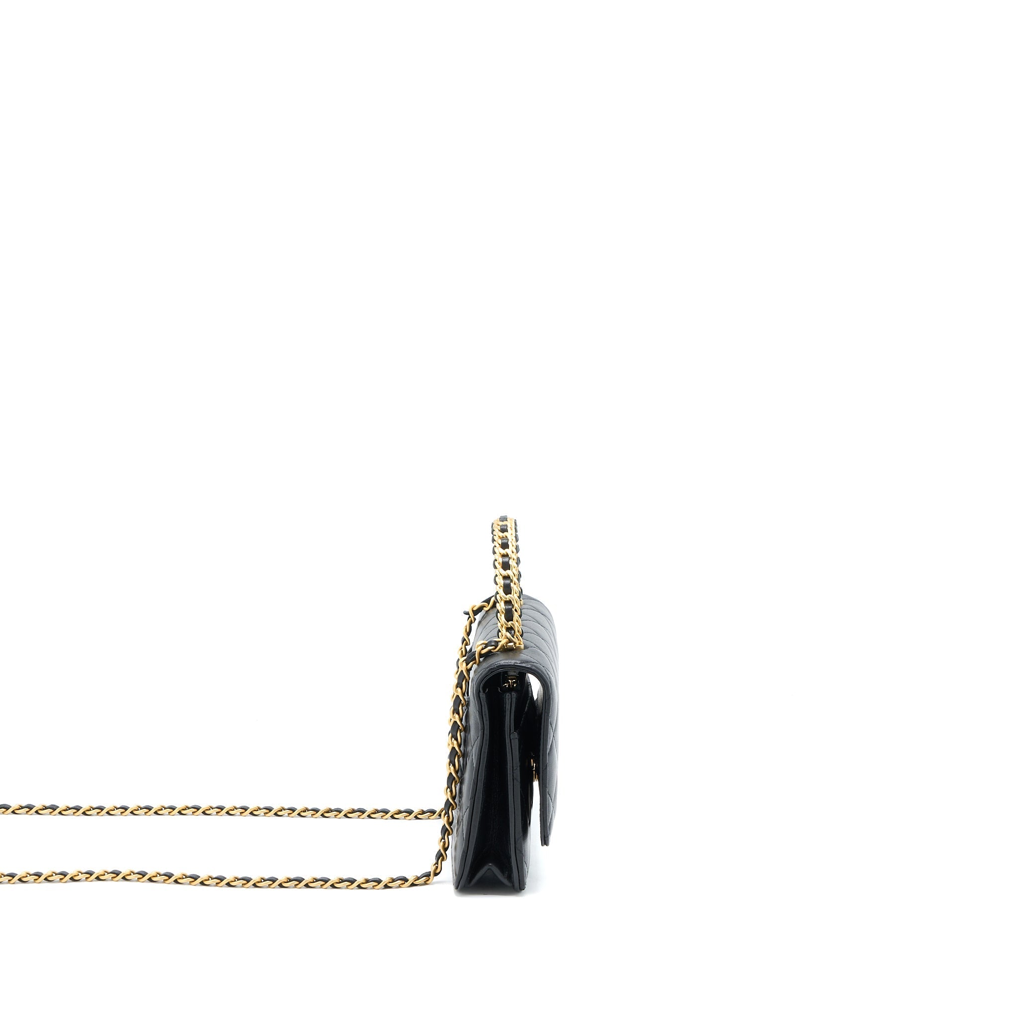 CHANEL DETAILED TOP HANDLE WALLET ON CHAIN LAMBSKIN BLACK GHW (MICROCHIP)