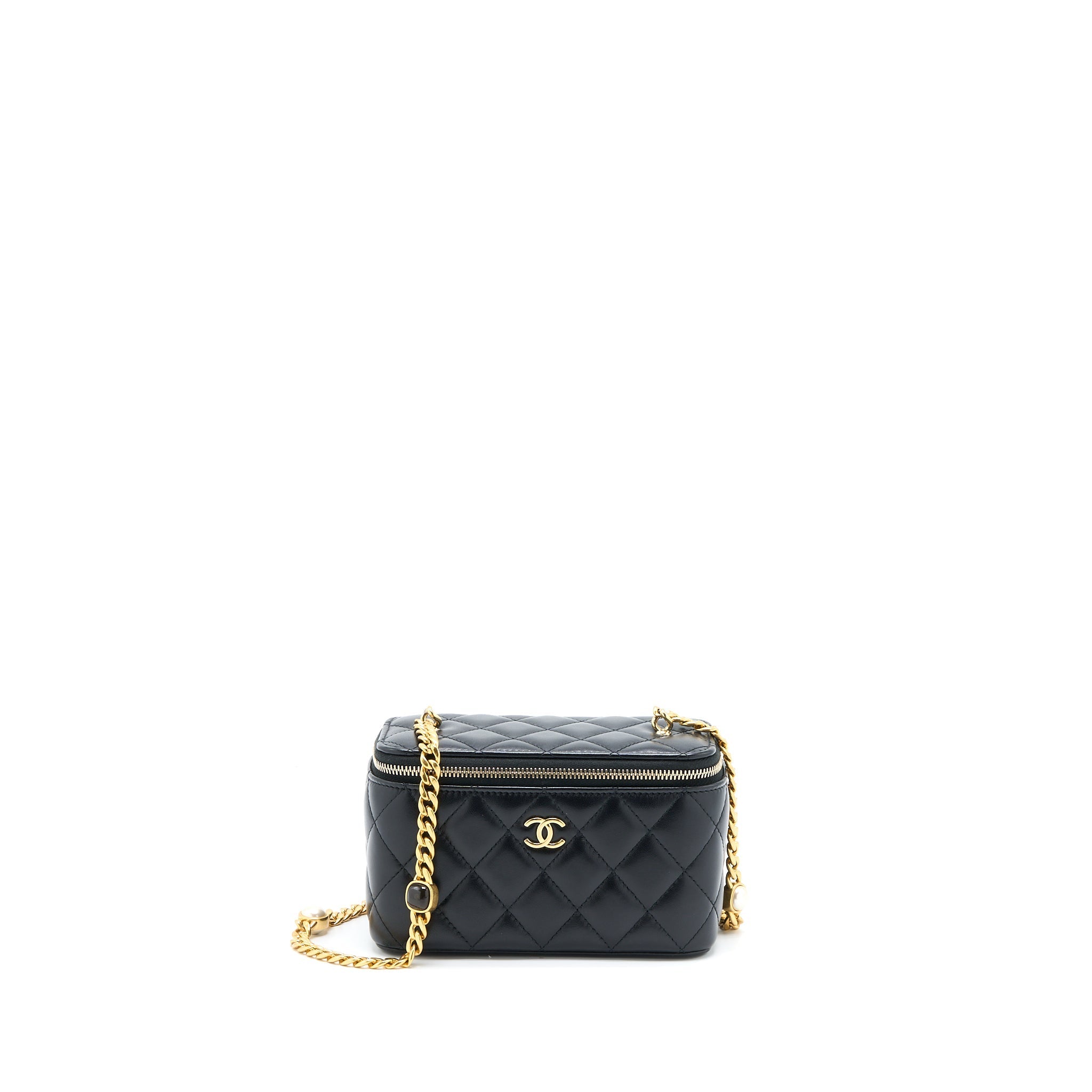 CHANEL LONG VANITY DETAILED GEM CHAIN LAMBSKIN BLACK GHW (MICROCHIP)