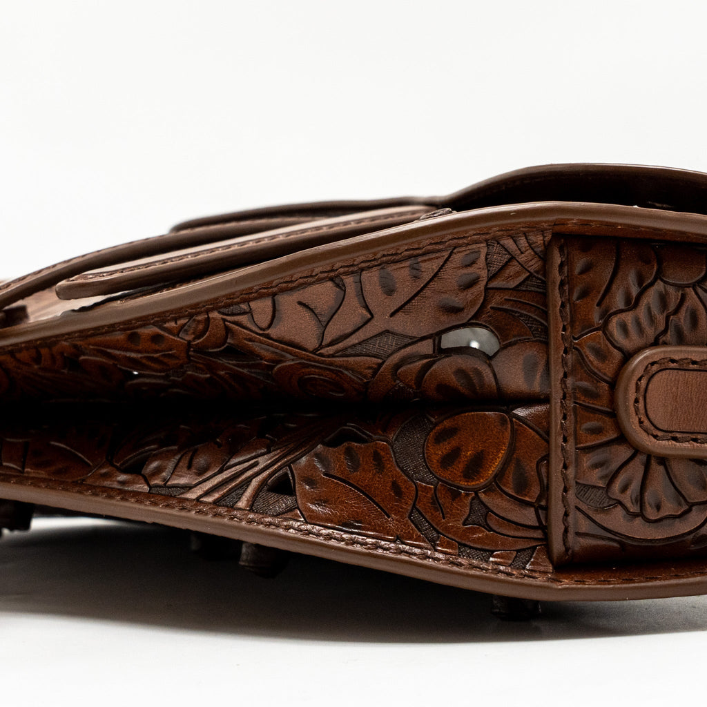DIOR MEDIUM SADDLE BAG LASER-CUT FLORAL CALFSKIN BROWN GHW