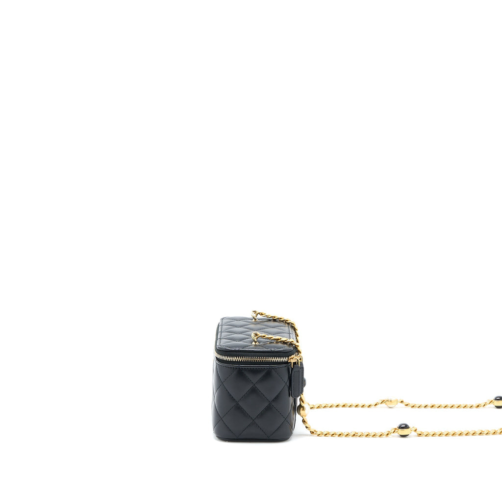 CHANEL LONG VANITY DETAILED GEM CHAIN LAMBSKIN BLACK GHW (MICROCHIP)