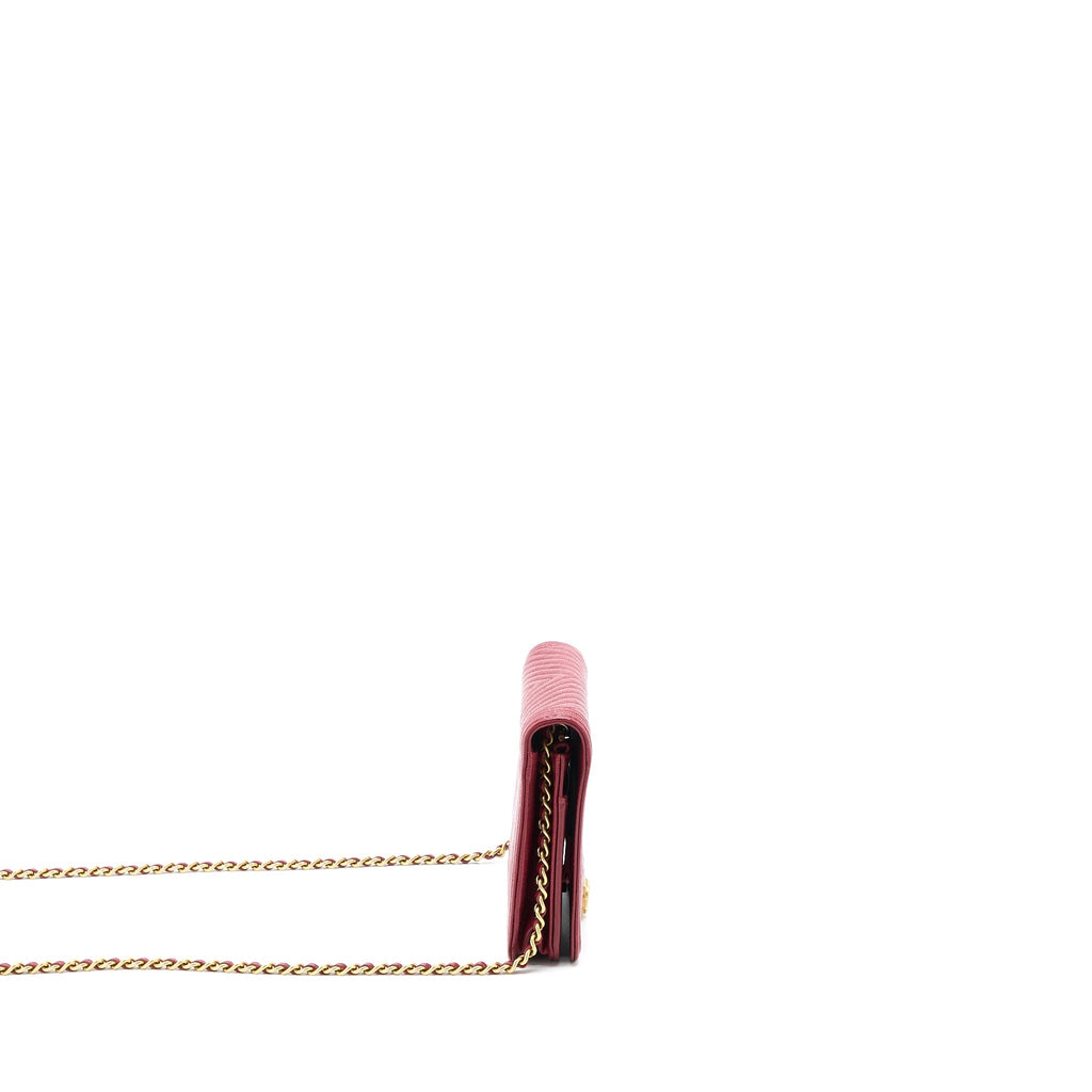 CHANEL BOY WALLET ON CHAIN CHEVRON CAVIAR RED BRUSHED GHW