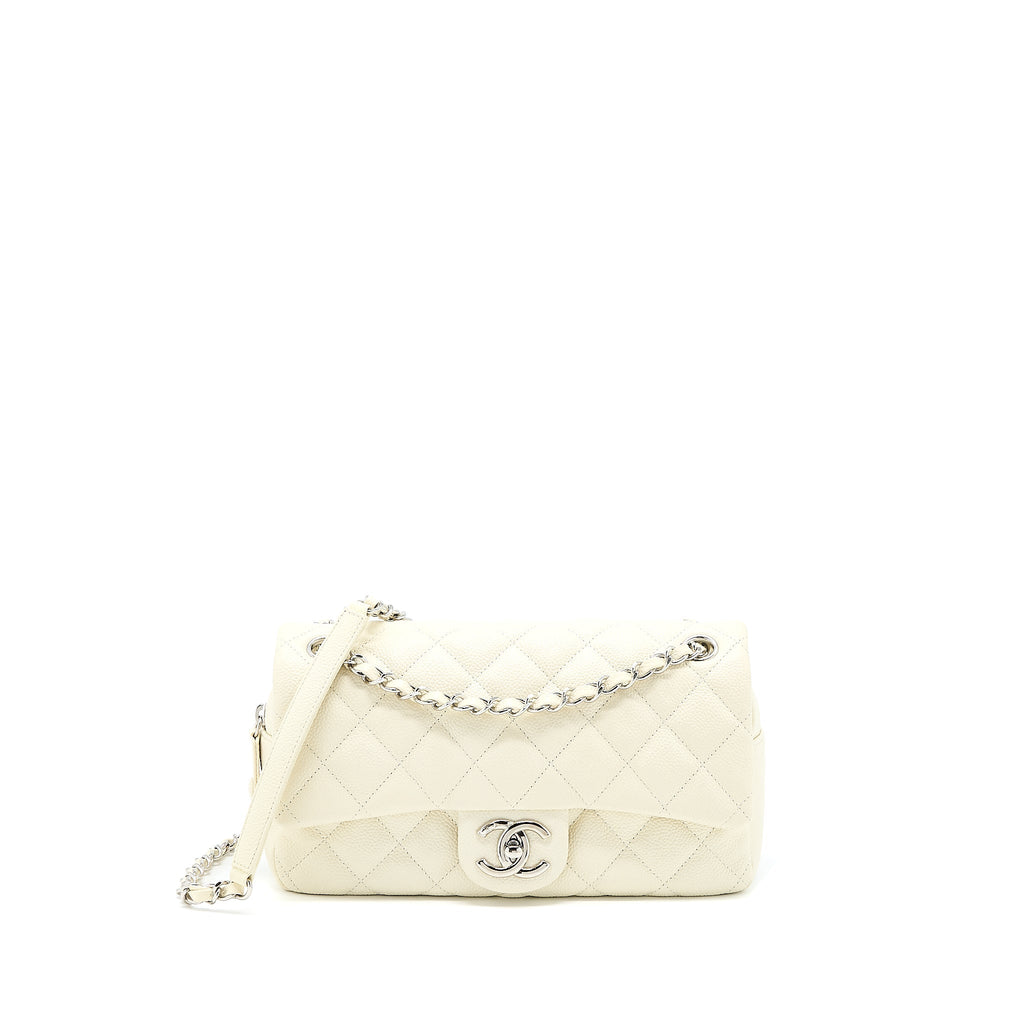 CHANEL QUILTED FLAP BAG CAVIAR WHITE SHW