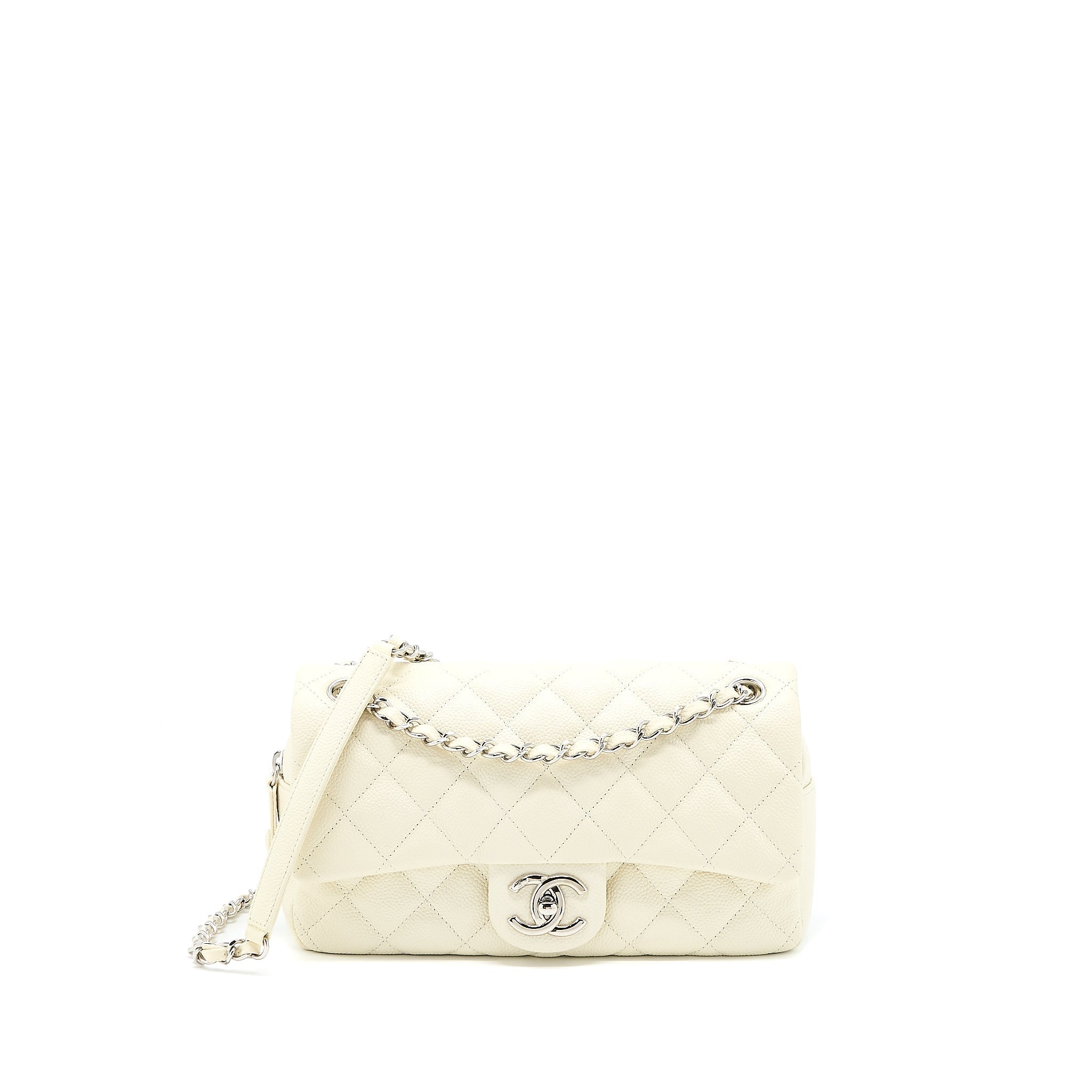 CHANEL QUILTED FLAP BAG CAVIAR WHITE SHW