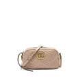 GUCCI GG MARMONT SMALL MATELASSE SHOULDER BAG IN BEIGE
