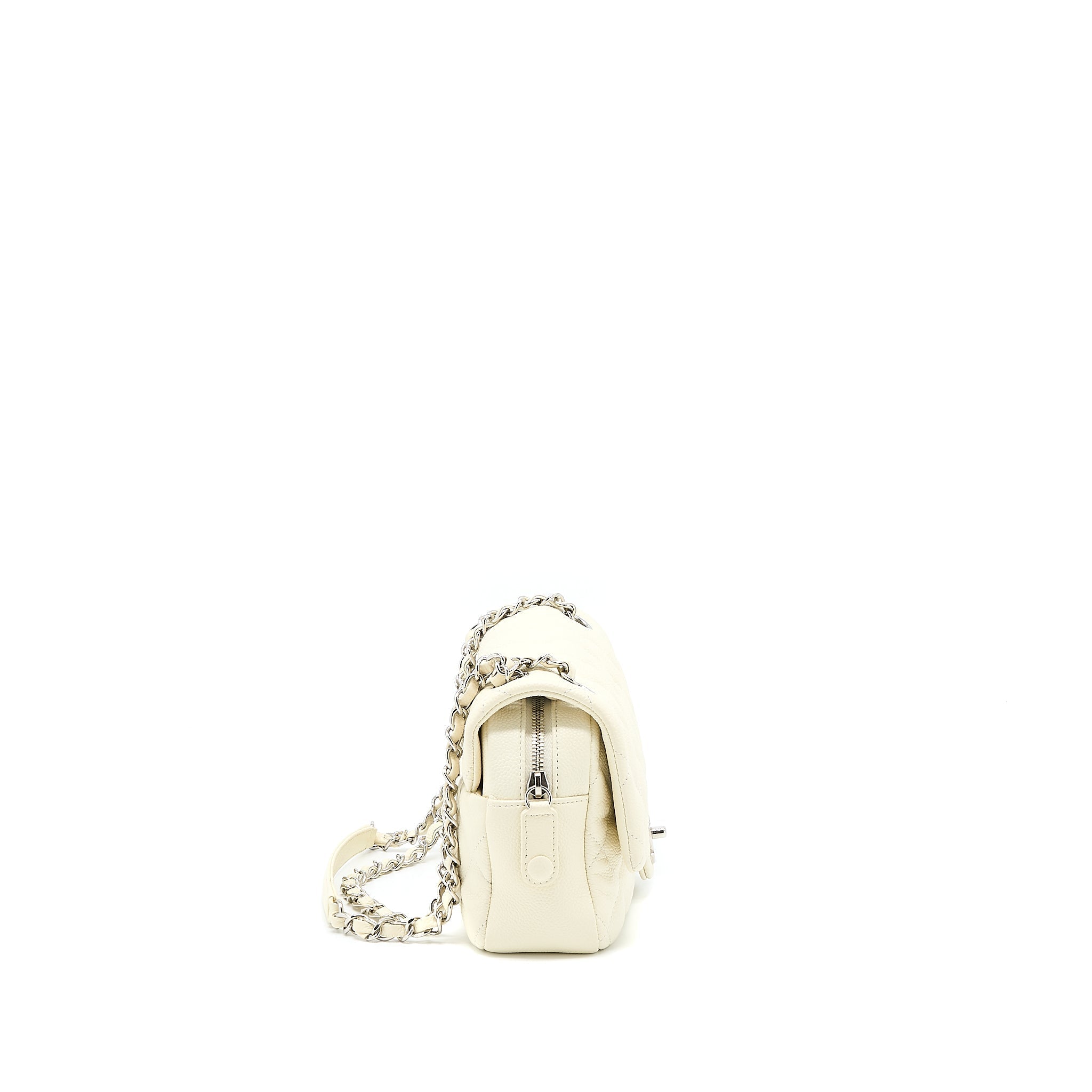 CHANEL QUILTED FLAP BAG CAVIAR WHITE SHW