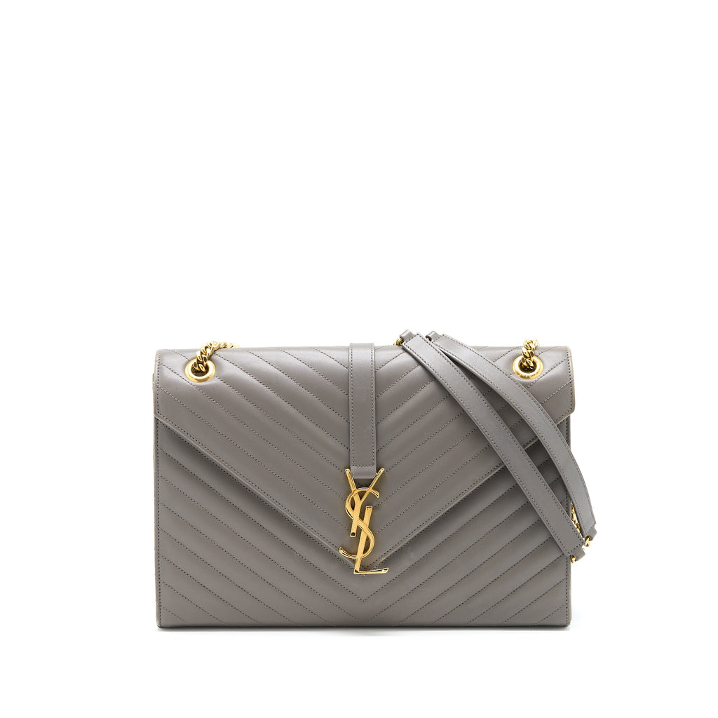 SAINT LAURENT ENVELOPE LARGE BAG CALFSKIN GREY GHW