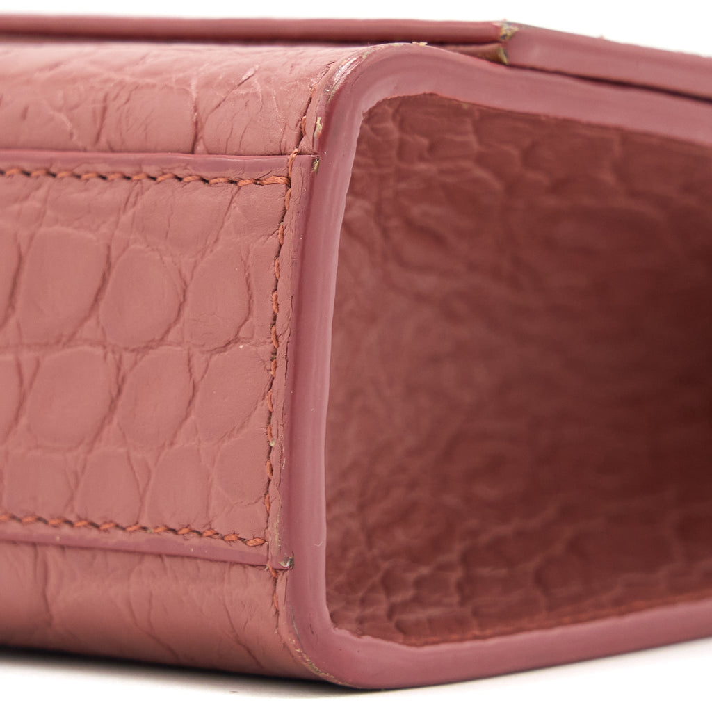SAINT LAURENT MEDIUM KATE CROC-EMBOSSED CALFSKIN PINK SHW