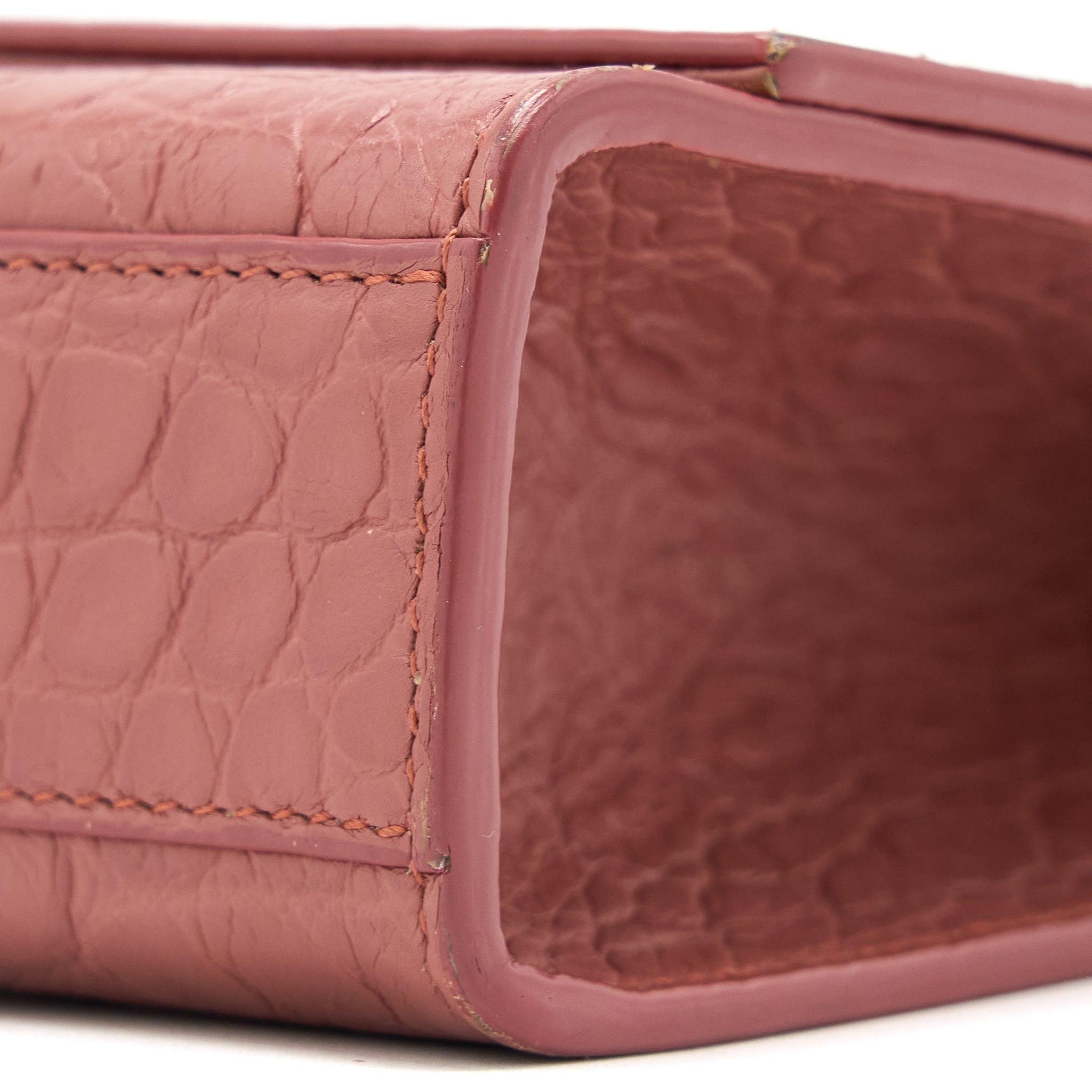 SAINT LAURENT MEDIUM KATE CROC-EMBOSSED CALFSKIN PINK SHW