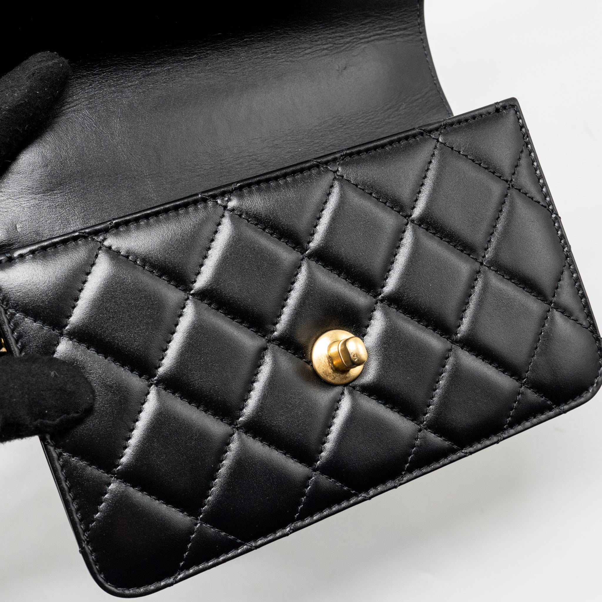 CHANEL GOLD CRUSH FLAP BAG CALFSKIN BLACK GHW (MICROCHIP)