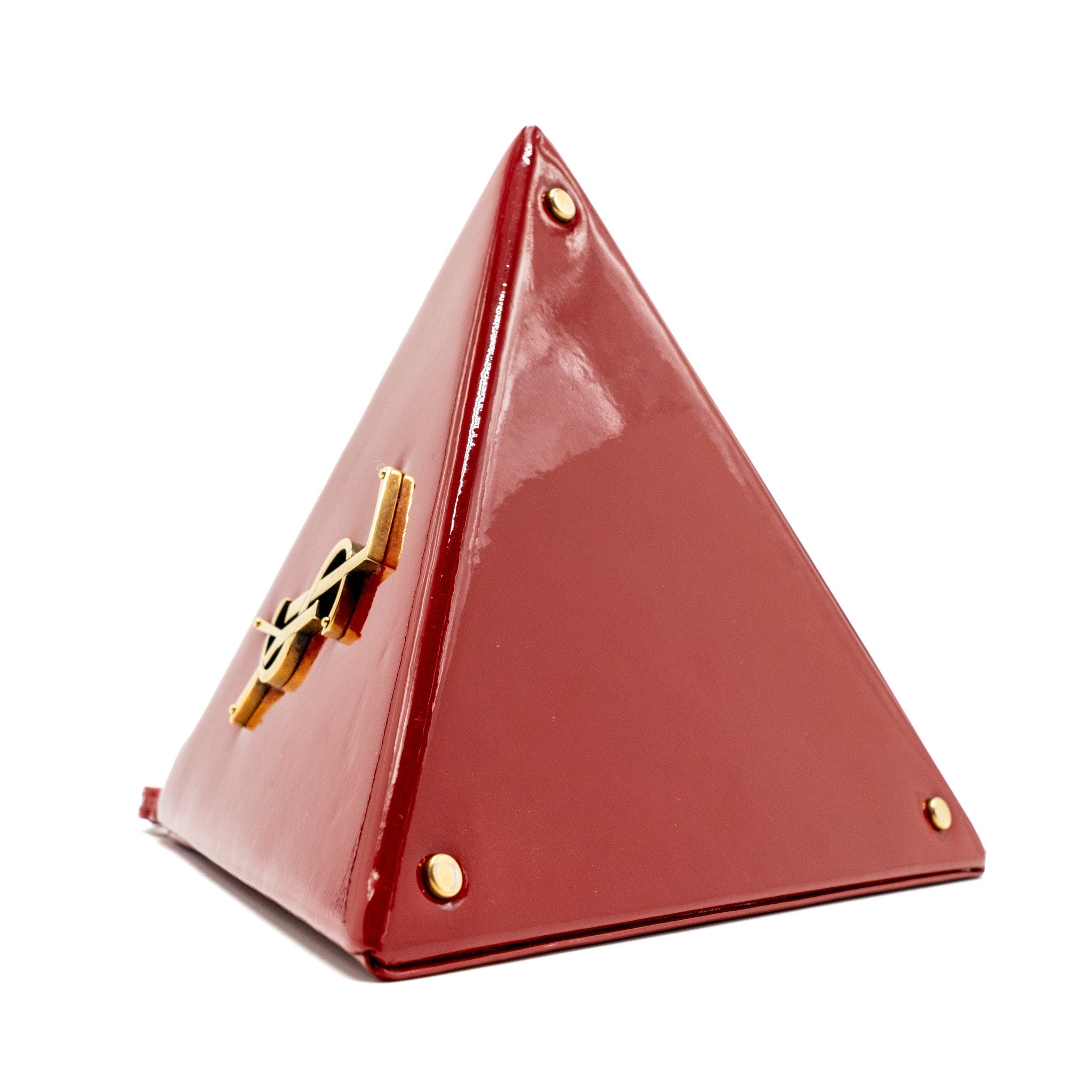 SAINT LAURENT/YSL PYRAMID CLUTCH PATENT ROUGE GHW