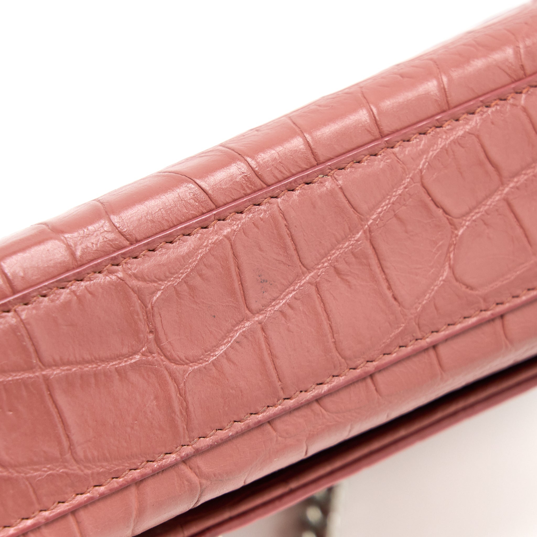 SAINT LAURENT MEDIUM KATE CROC-EMBOSSED CALFSKIN PINK SHW