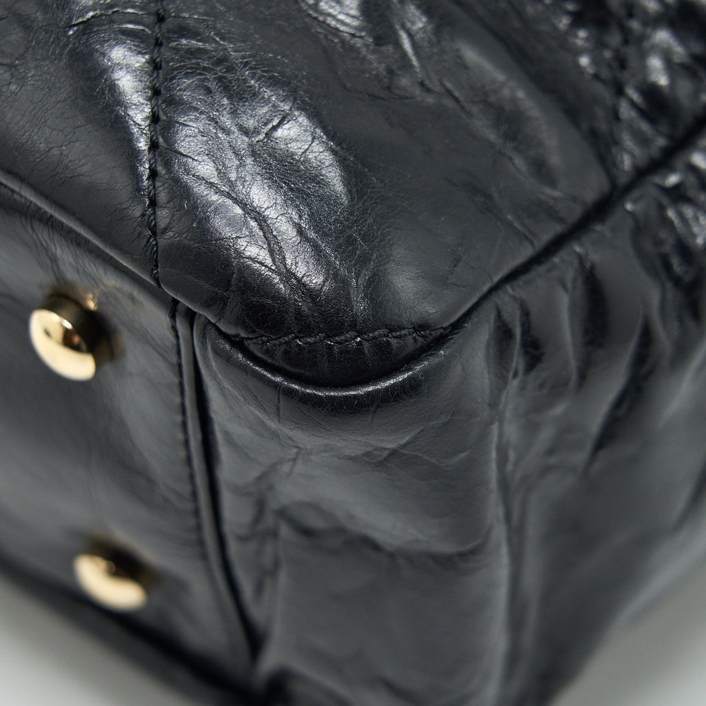 CHANEL CALFSKIN TOTE BAG WITH CHAIN BLACK AND RED GHW