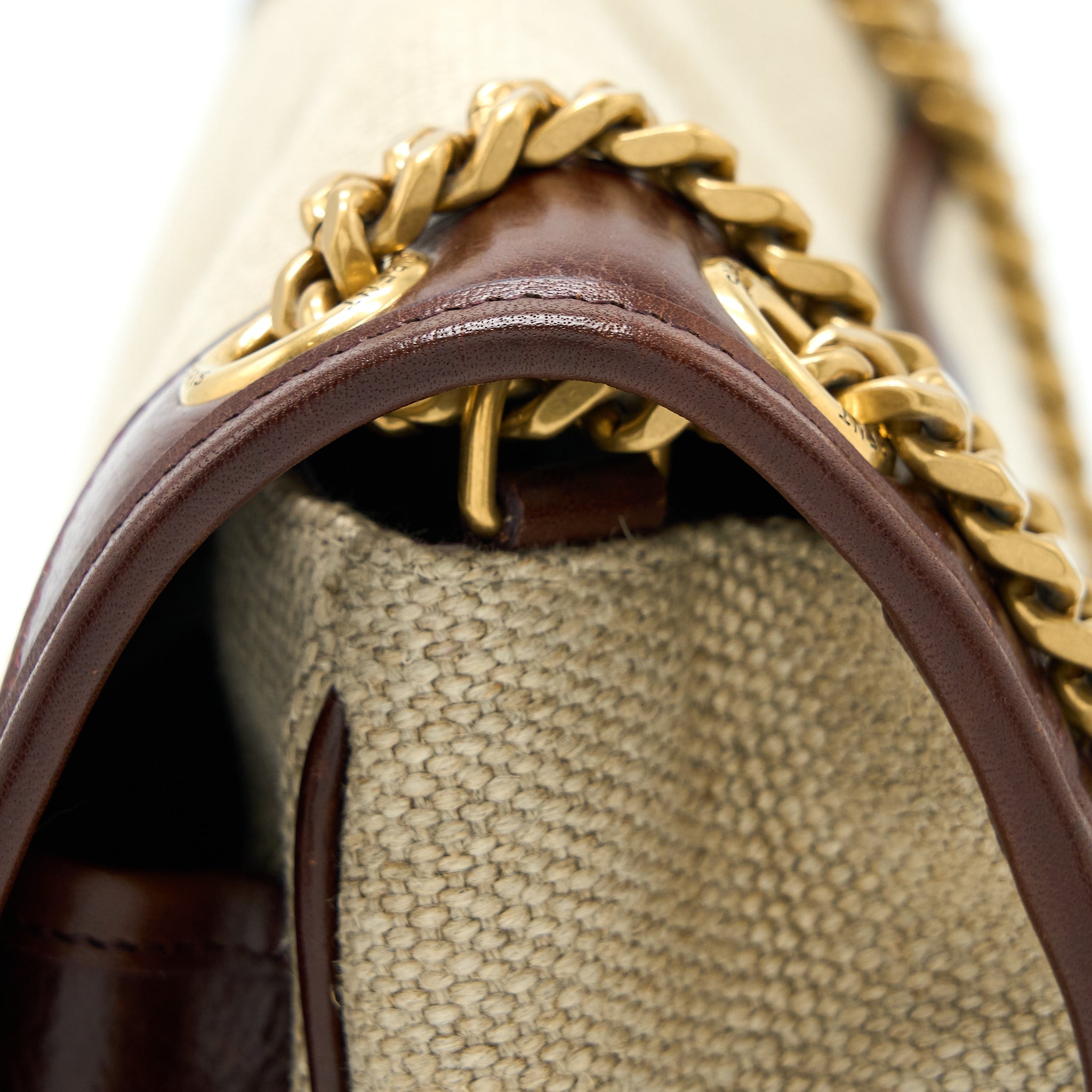 SAINT LAURENT MEDIUM NIKI BAG TRIMMED LINEN CANVAS BROWN