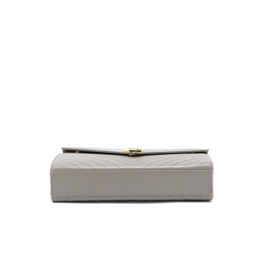 SAINT LAURENT ENVELOPE LARGE BAG CALFSKIN GREY GHW