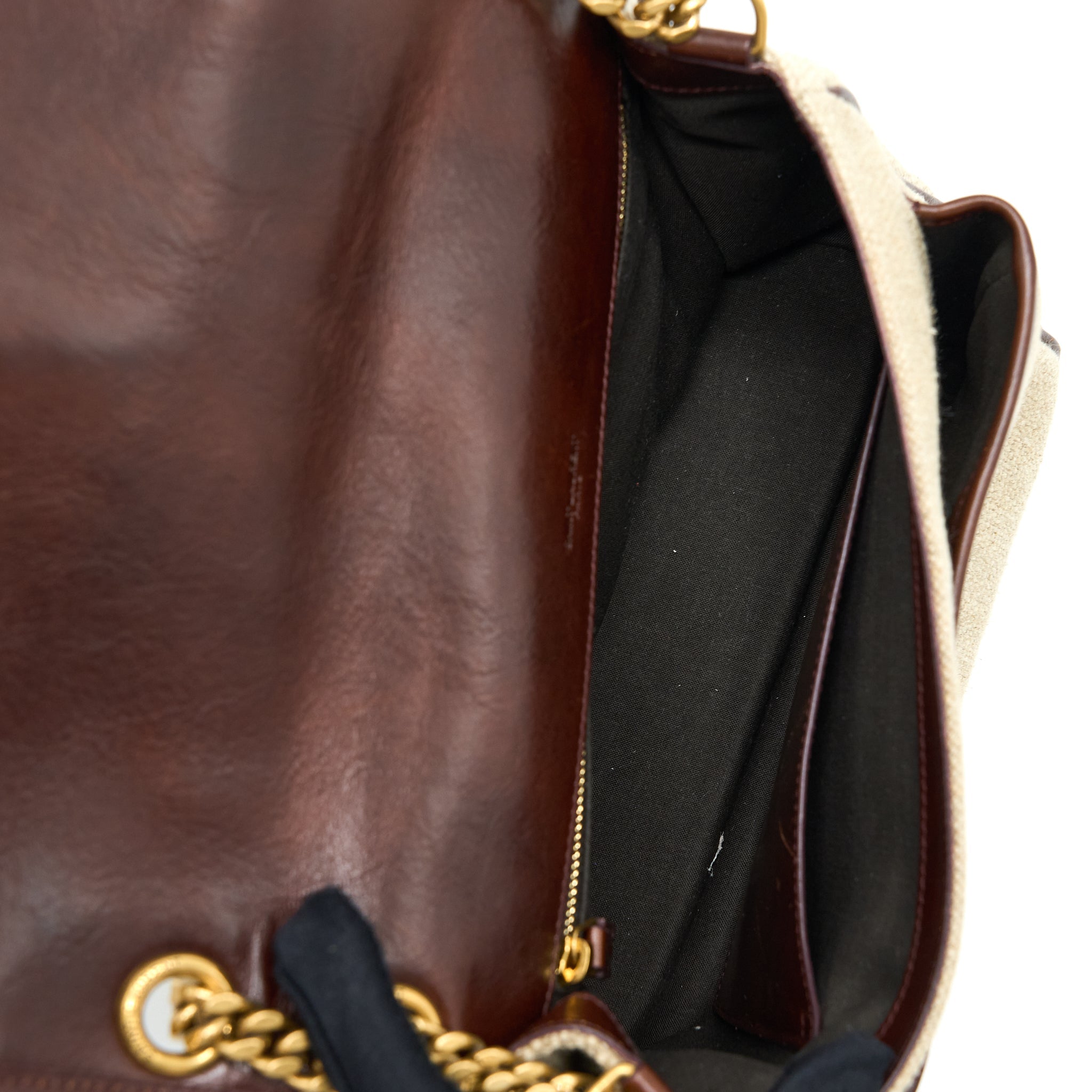 SAINT LAURENT MEDIUM NIKI BAG TRIMMED LINEN CANVAS BROWN