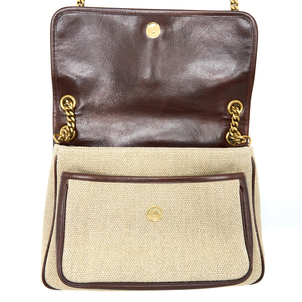 SAINT LAURENT MEDIUM NIKI BAG TRIMMED LINEN CANVAS BROWN