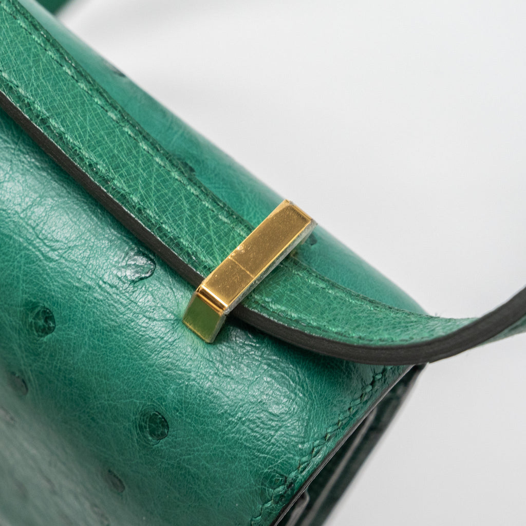 HERMES MINI CONSTANCE OSTRICH VERT VERTIGO GHW