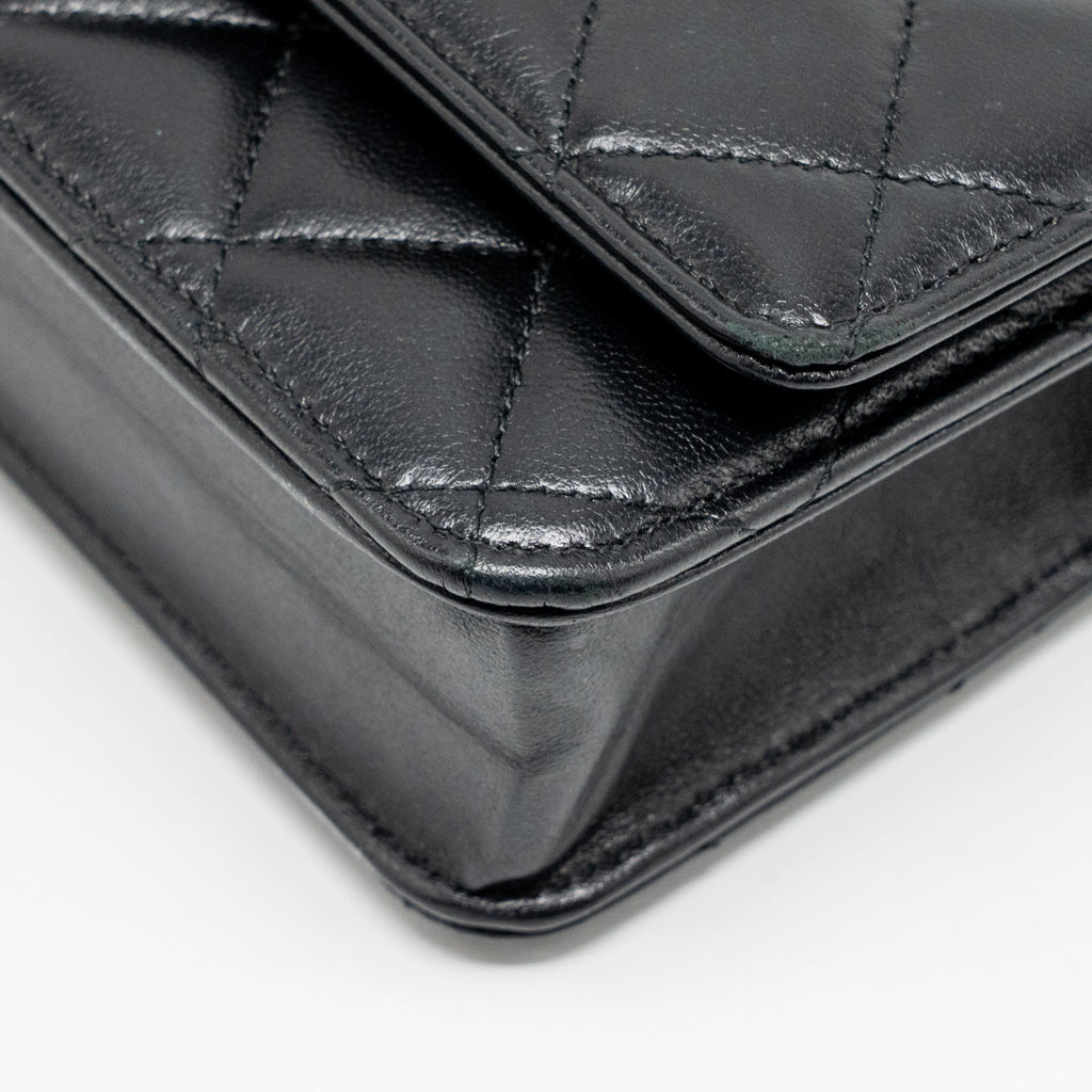 CHANEL COCO CHARM WALLET ON CHAIN LAMBSKIN BLACK LGHW