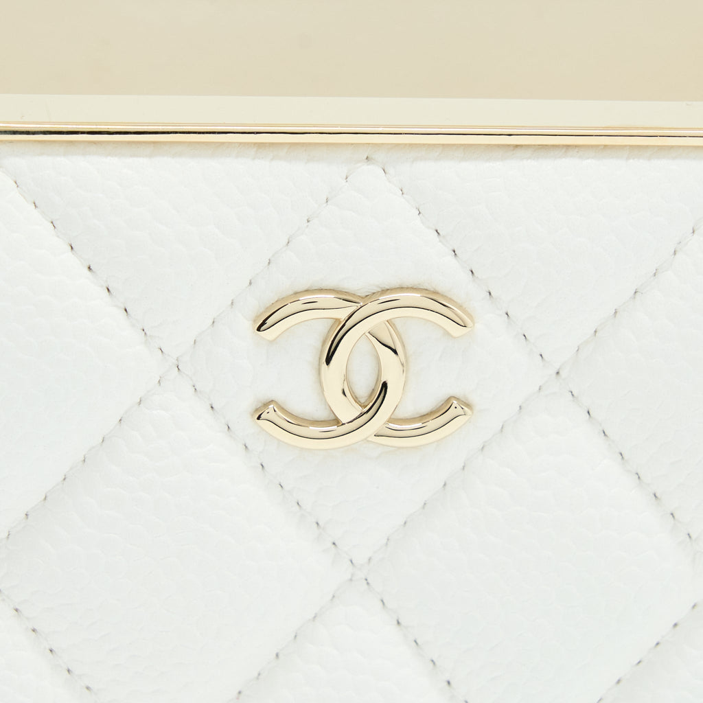 CHANEL VERTICAL EVENING CHAIN BAG CAVIAR WHITE LGHW (MICROCHIP)