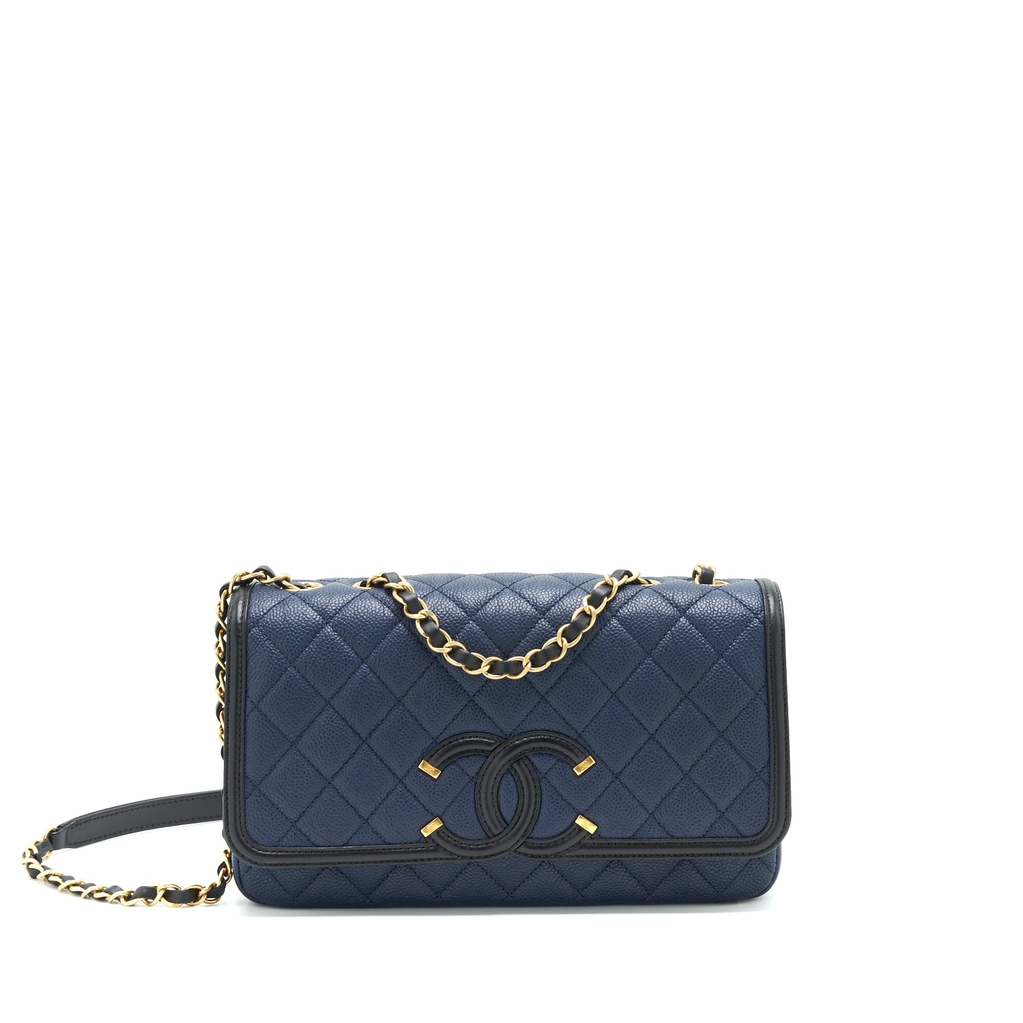 CHANEL MEDIUM CAVIAR FILIGREE FLAP BAG NAVY AND BLACK
