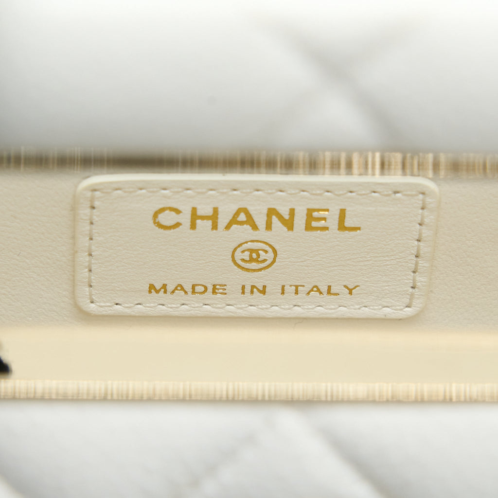 CHANEL VERTICAL EVENING CHAIN BAG CAVIAR WHITE LGHW (MICROCHIP)