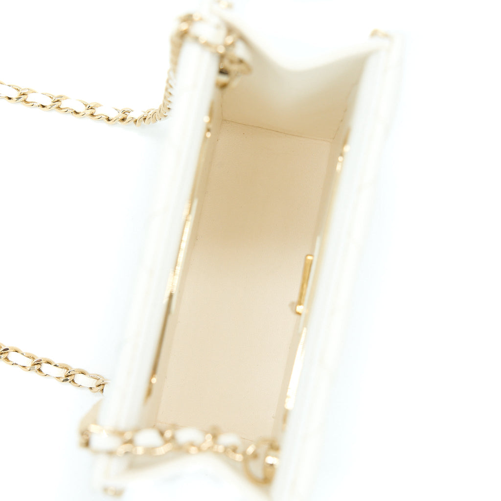 CHANEL VERTICAL EVENING CHAIN BAG CAVIAR WHITE LGHW (MICROCHIP)