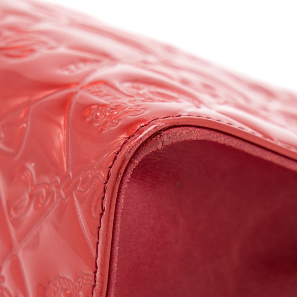 CHANEL VINTAGE LEATHER CHARM PRINTED CHAIN SHOULDER BAG RED SHW