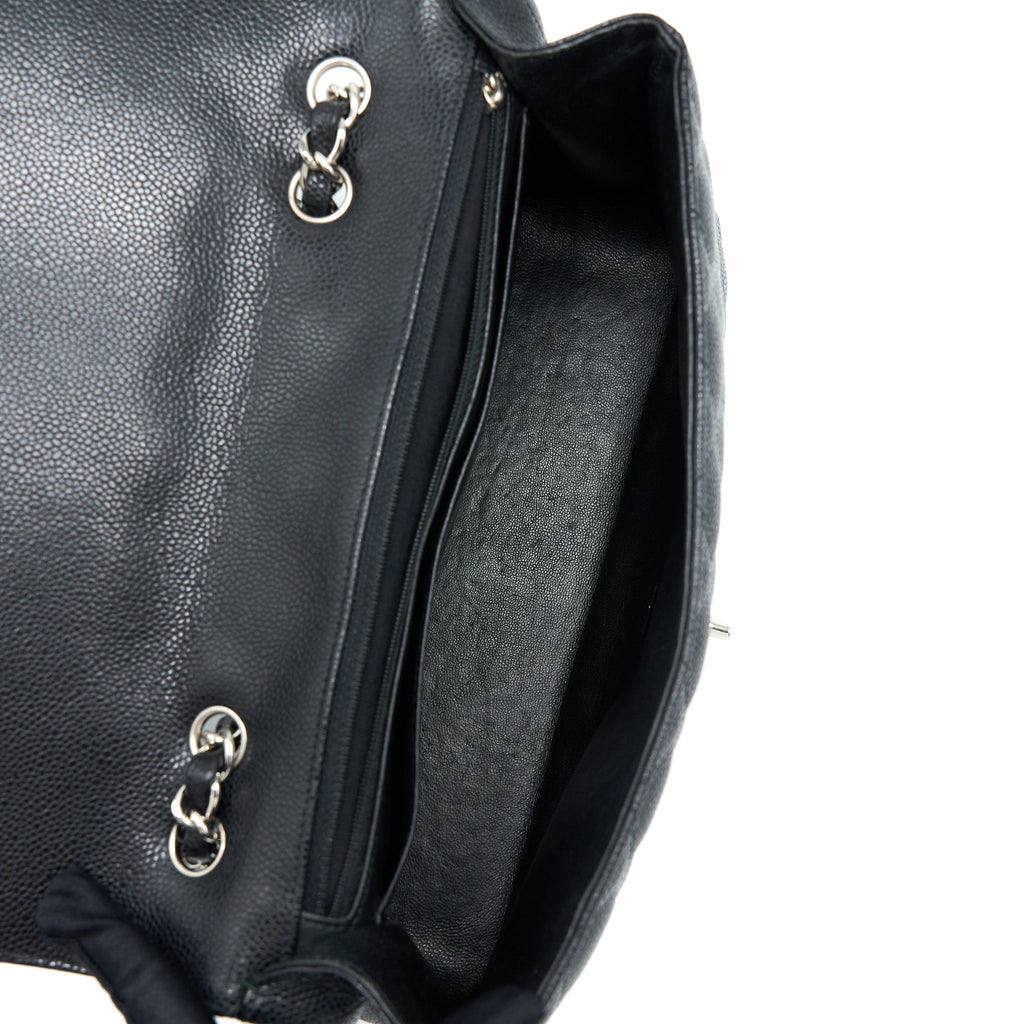 CHANEL JUMBO SINGLE FLAP BAG CAVIAR BLACK SHW