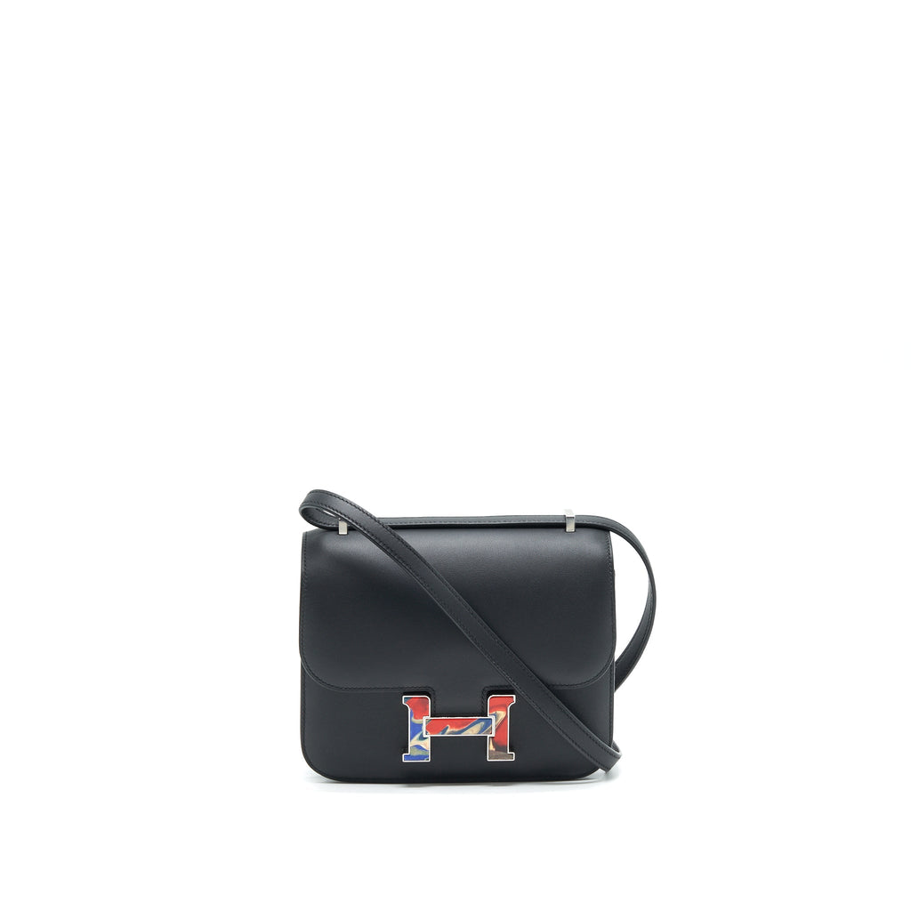 HERMES MINI CONSTANCE BLACK WITH MULTICOLOR BUCKLE SHW SWIFT LEATHER