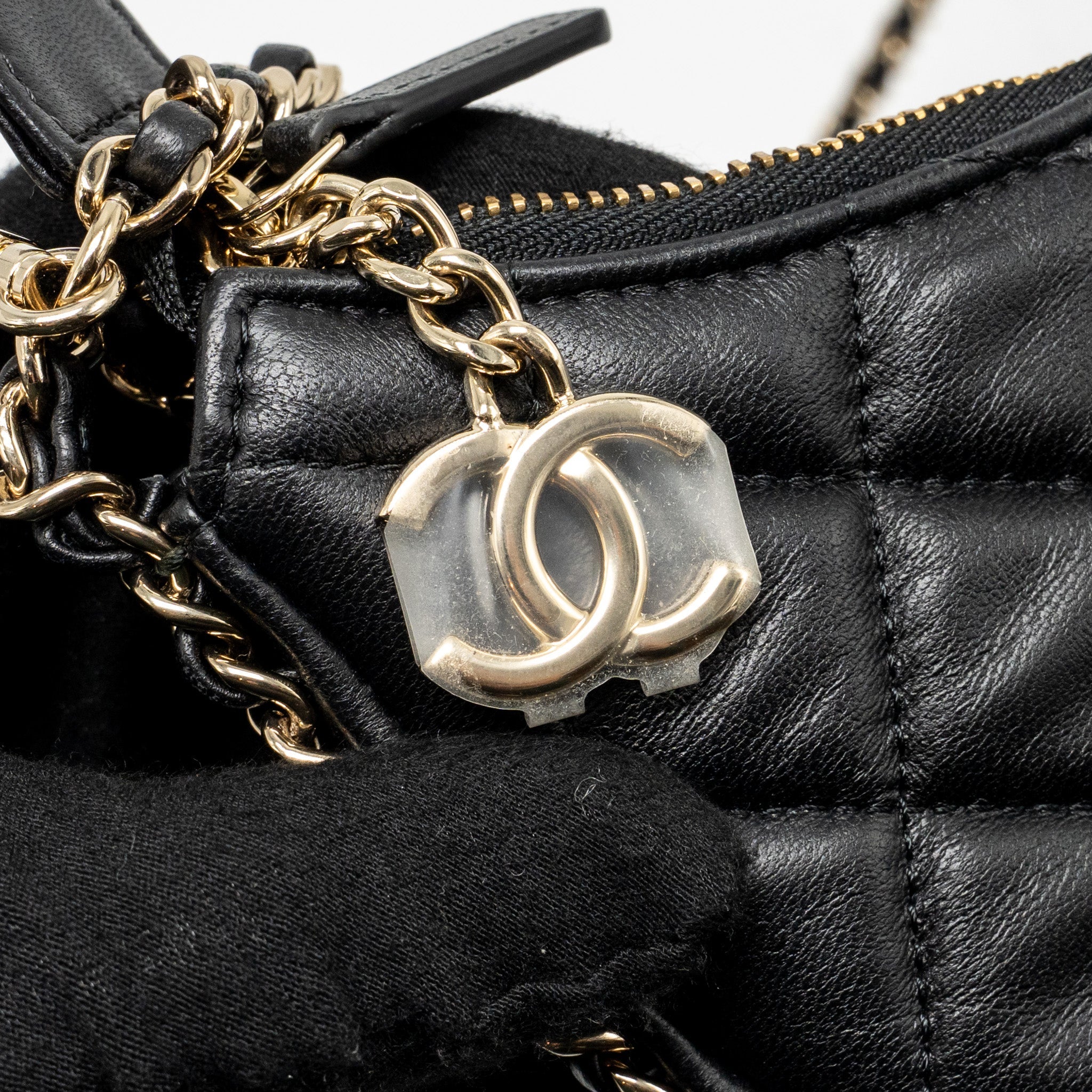 CHANEL SMALL HALF MOON HOBO BAG LAMBSKIN BLACK LGHW (MICROCHIP)