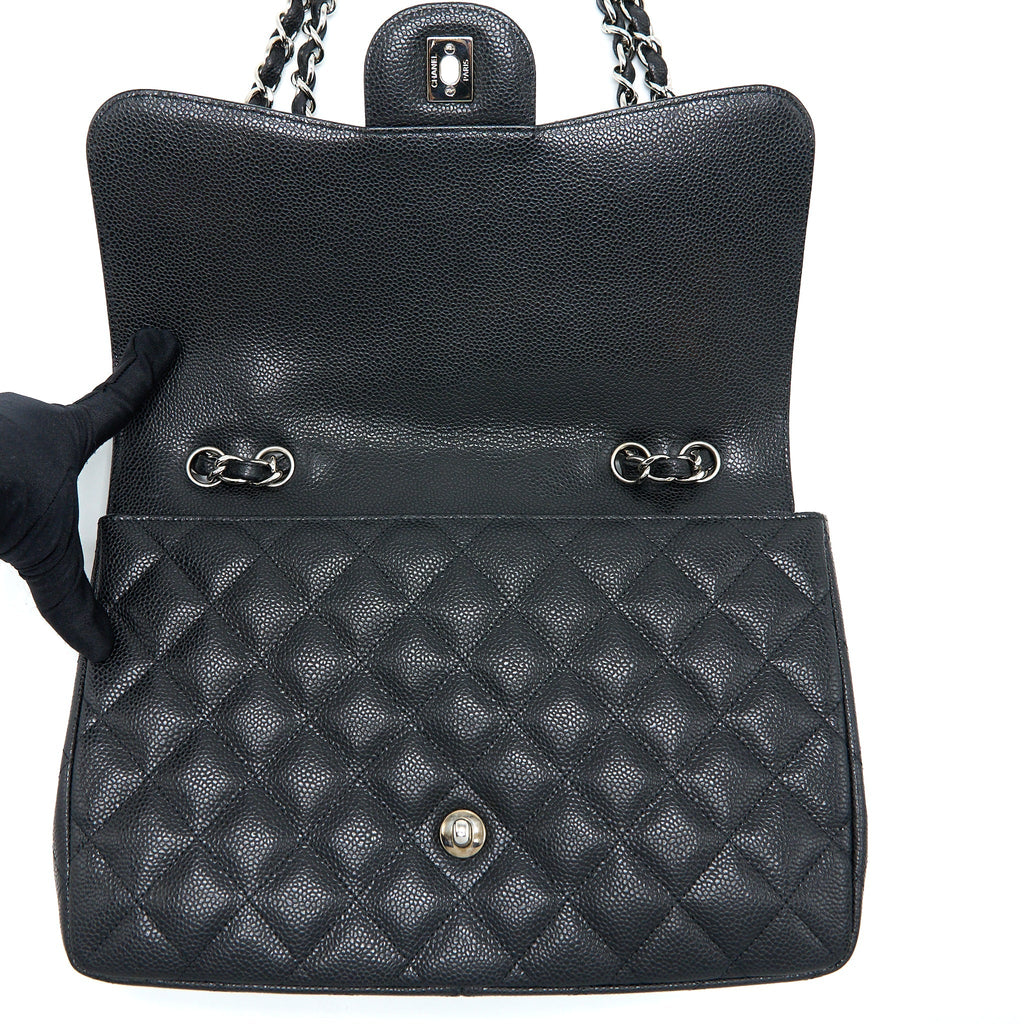 CHANEL JUMBO SINGLE FLAP BAG CAVIAR BLACK SHW