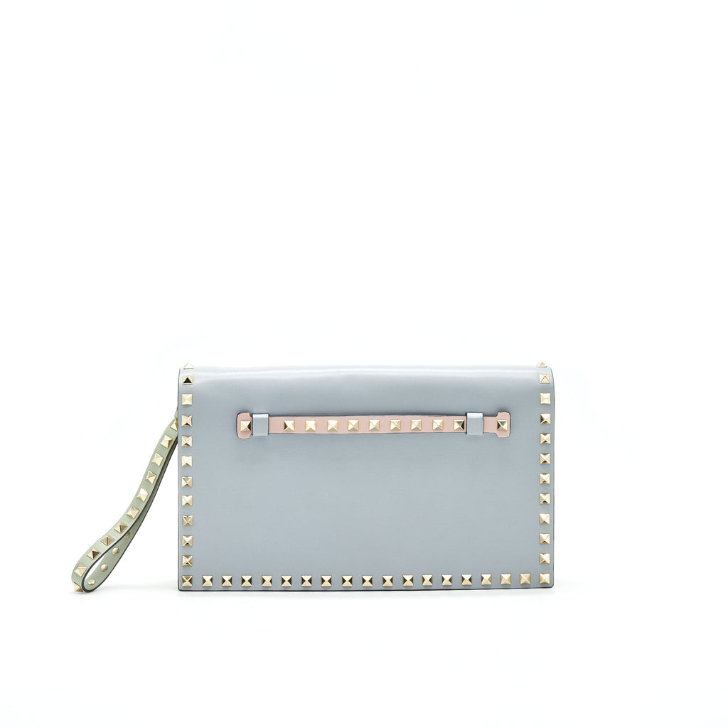 VALENTINO GARAVANI ROCKSTUD LEATHER CLUTCH BAG MULTICOLORED
