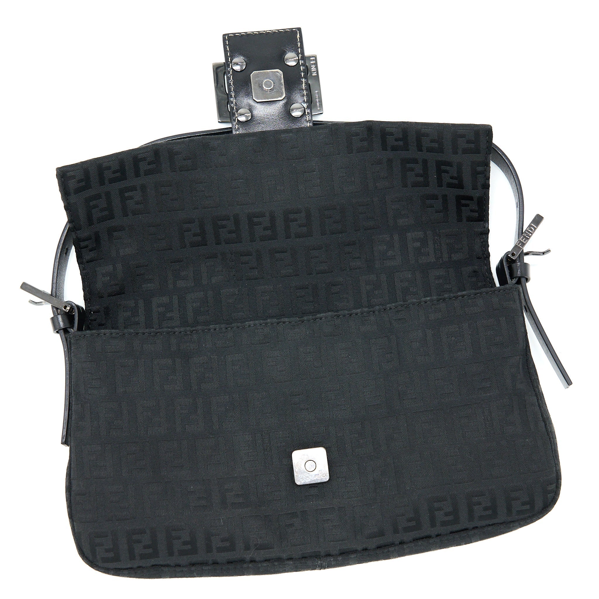 FENDI ZUCCA BAGUETTE CANVAS BLACK WITH SILVER HARDWARE