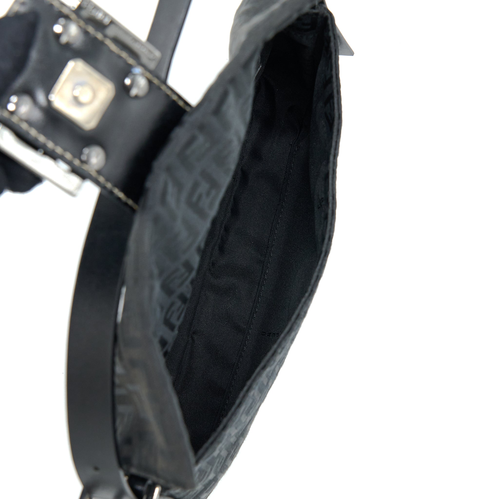 FENDI ZUCCA BAGUETTE CANVAS BLACK WITH SILVER HARDWARE