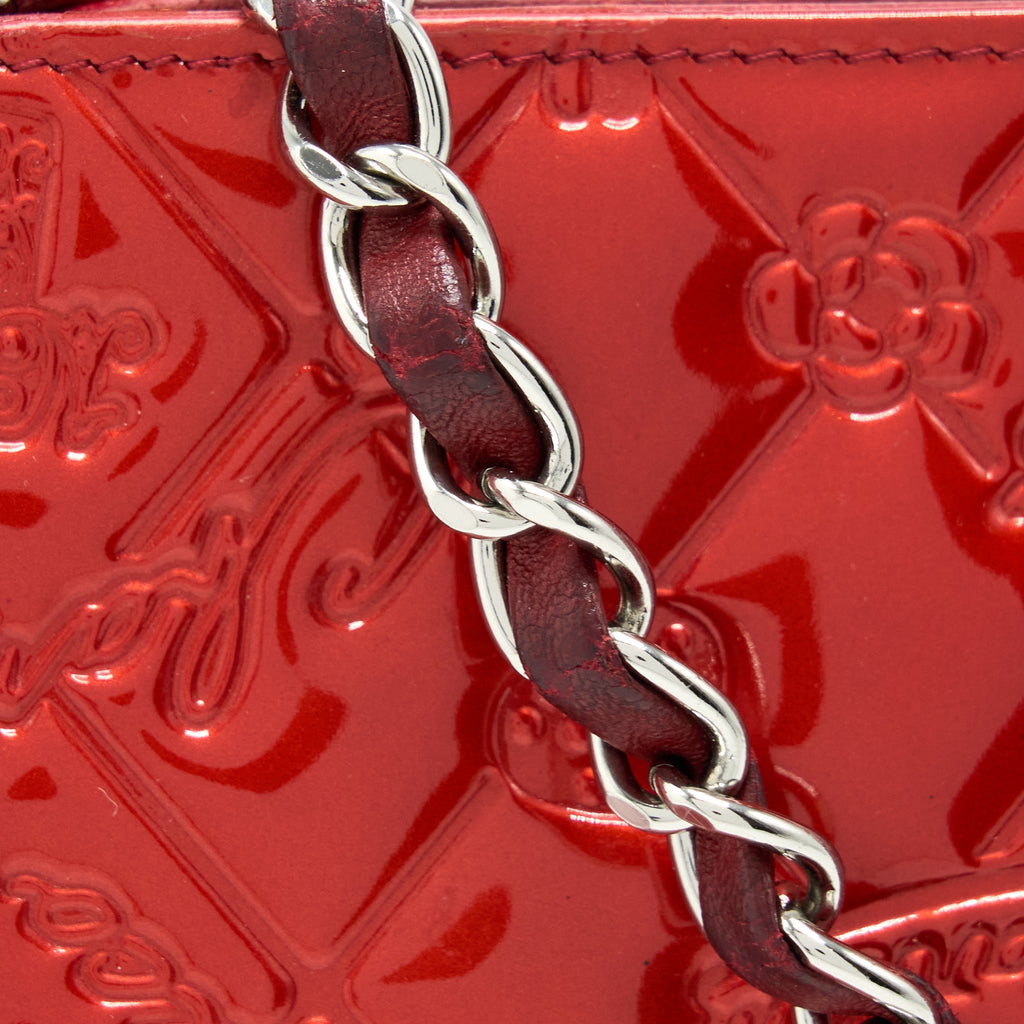 CHANEL VINTAGE LEATHER CHARM PRINTED CHAIN SHOULDER BAG RED SHW