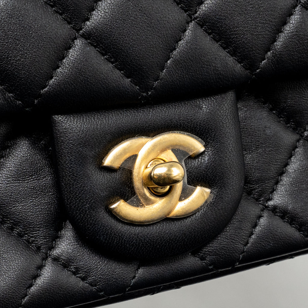 CHANEL PEARL CRUSH MINI RECTANGULAR FLAP BAG LAMBSKIN BLACK GHW (MICROCHIP)