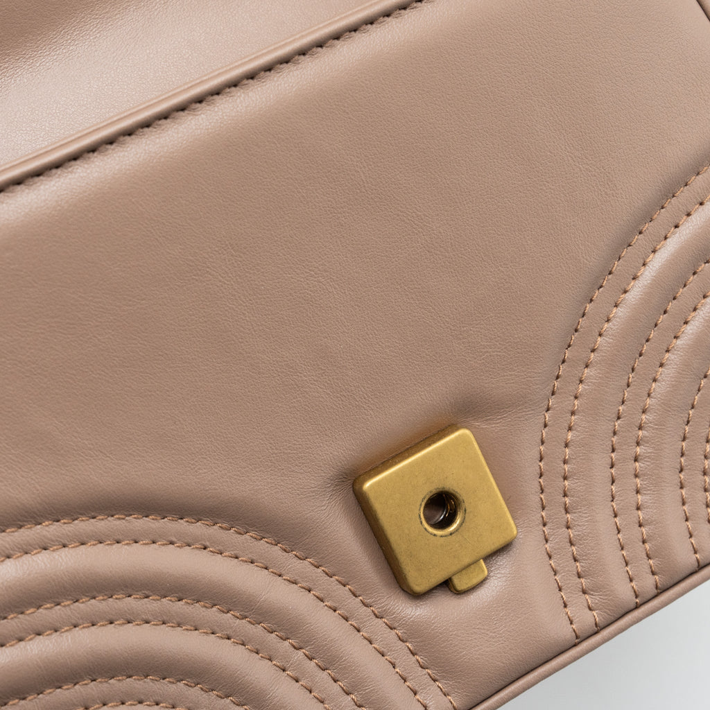 GUCCI GG MARMONT MINI TOP HANDLE BAG LEATHER DARK BEIGE GHW