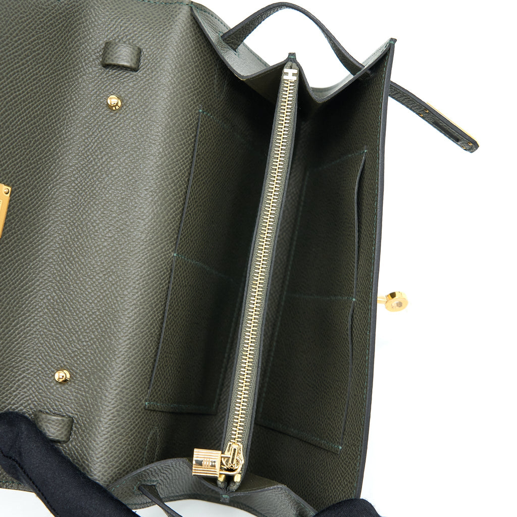 HERMES CLASSIC KELLY TO GO EPSOM C6 VERT DE GRIS GHW