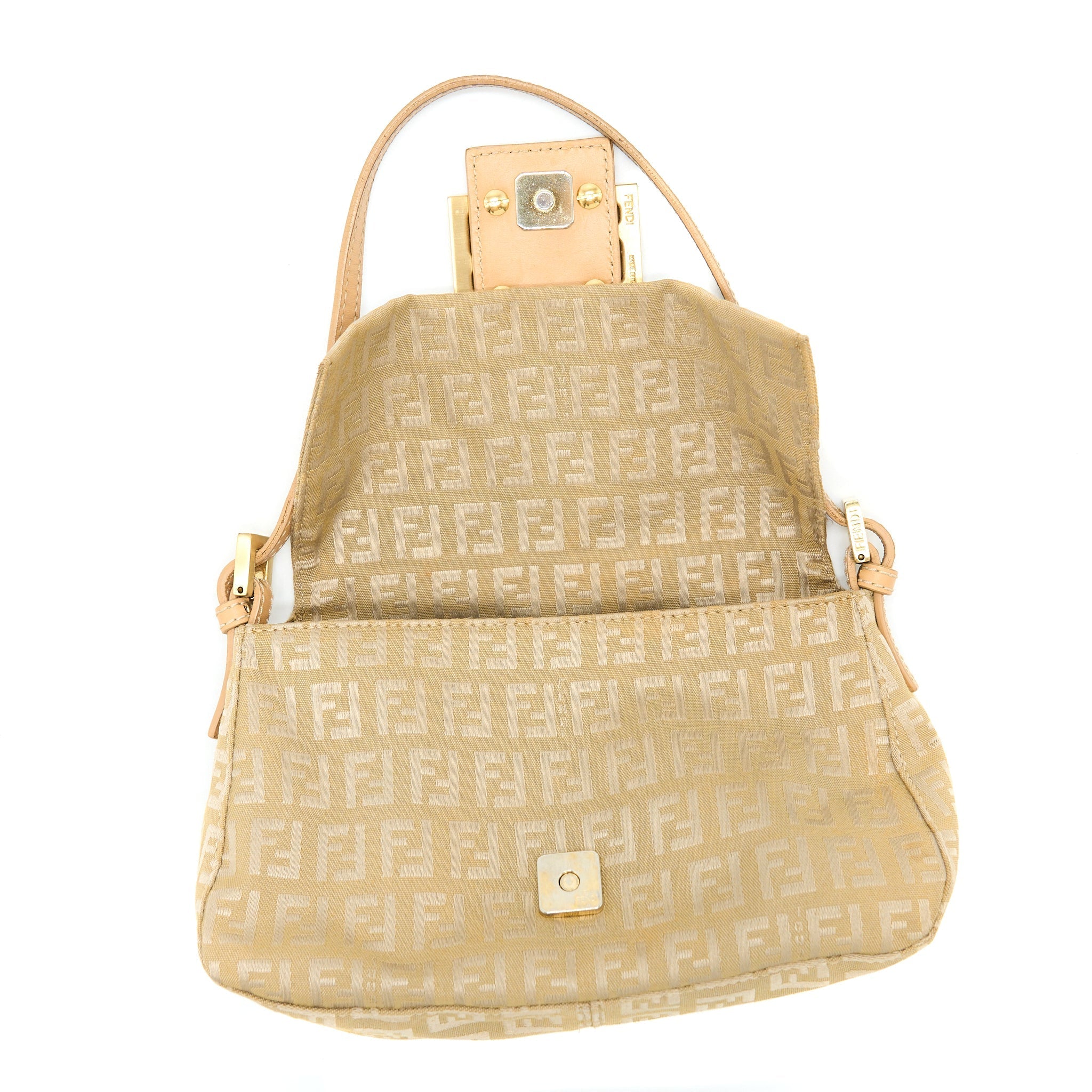 FENDI MINI MAMMA BAGUETTE CANVAS BEIGE GHW