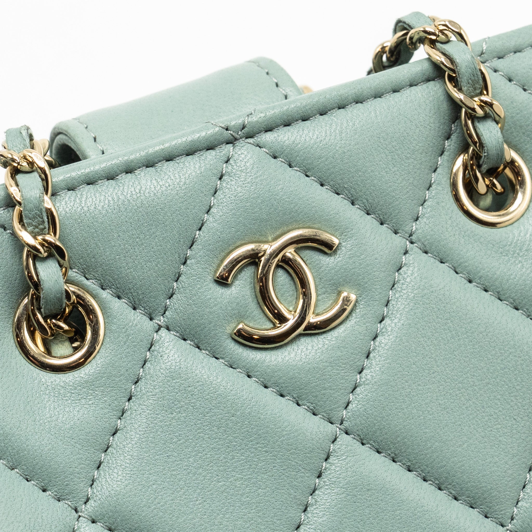 CHANEL MINI QUILTED CHAIN BAG LAMBSKIN LIGHT BLUE LGHW