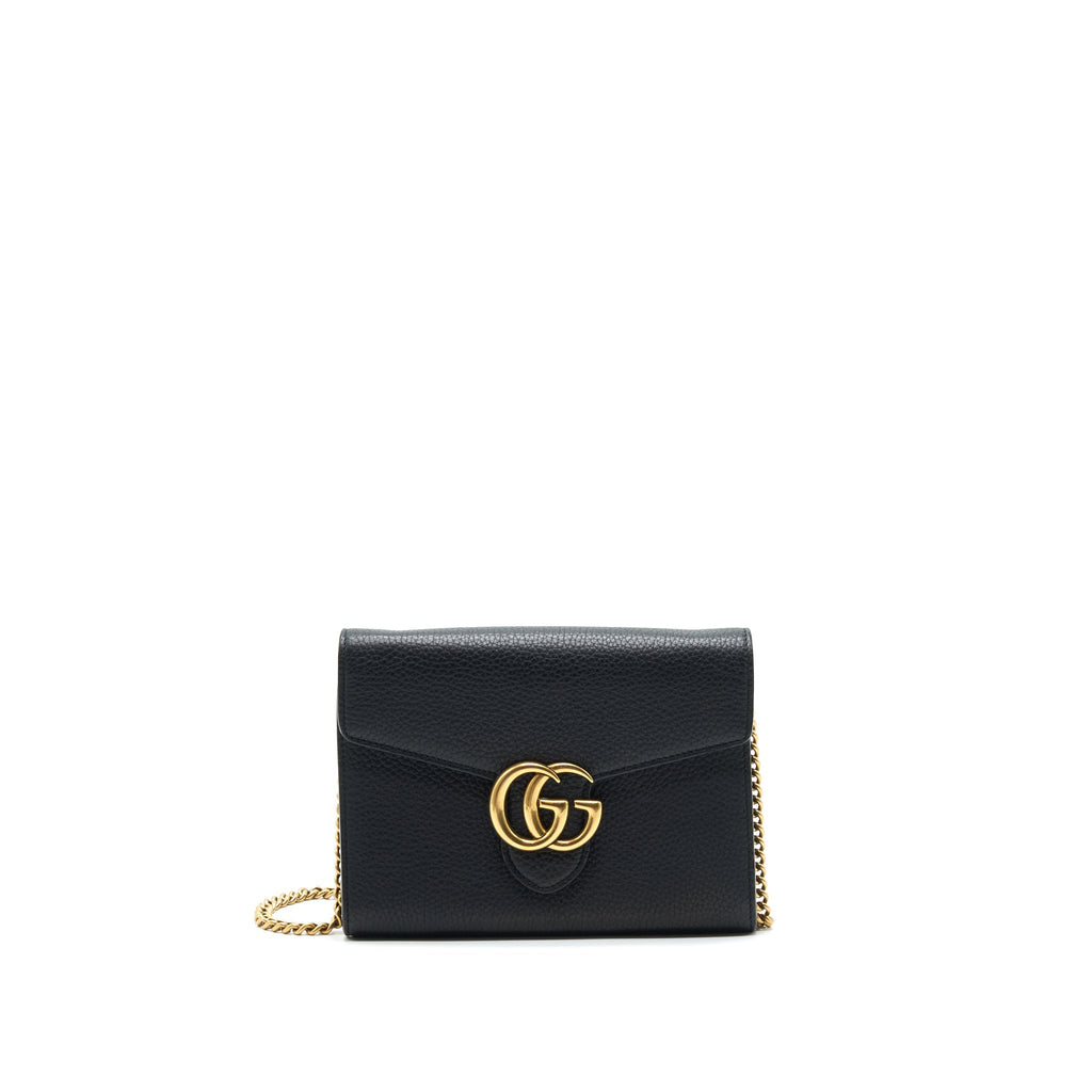 GUCCI GRAINED CALFSKIN GG LOGO WALLET ON CHAIN WITH GHW