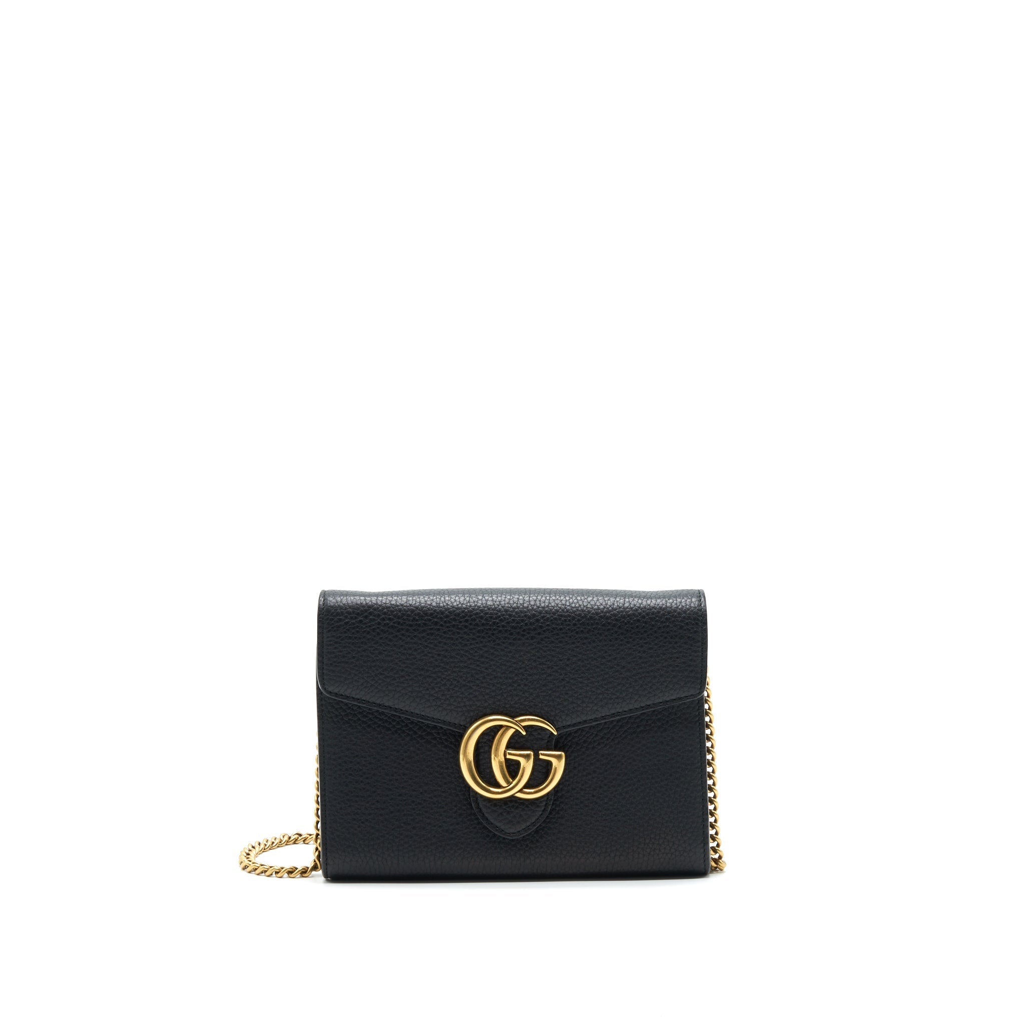 GUCCI GRAINED CALFSKIN GG LOGO WALLET ON CHAIN WITH GHW