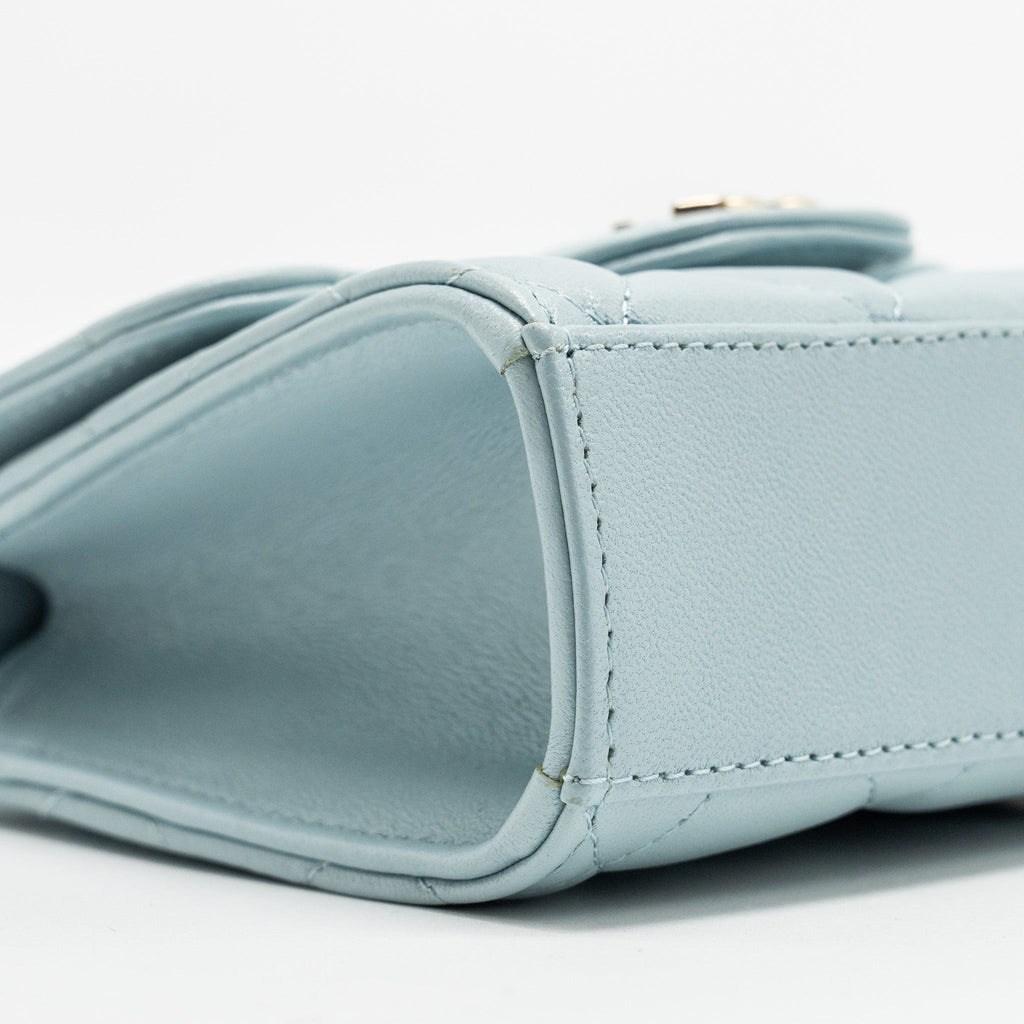 CHANEL TOP HANDLE MINI FLAP BAG LAMBSKIN LIGHT BLUE LGHW