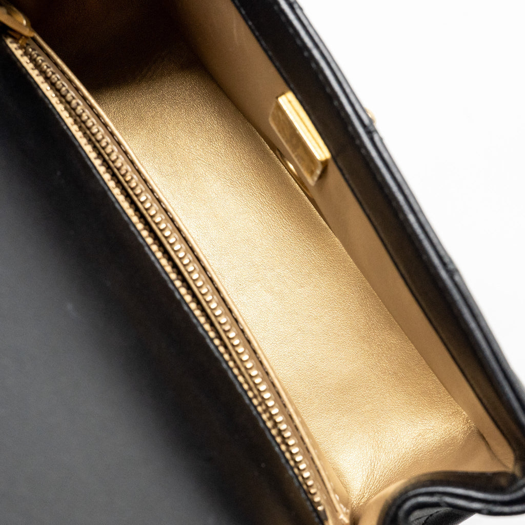 CHANEL PEARL CRUSH MINI RECTANGULAR FLAP BAG LAMBSKIN BLACK GHW (MICROCHIP)