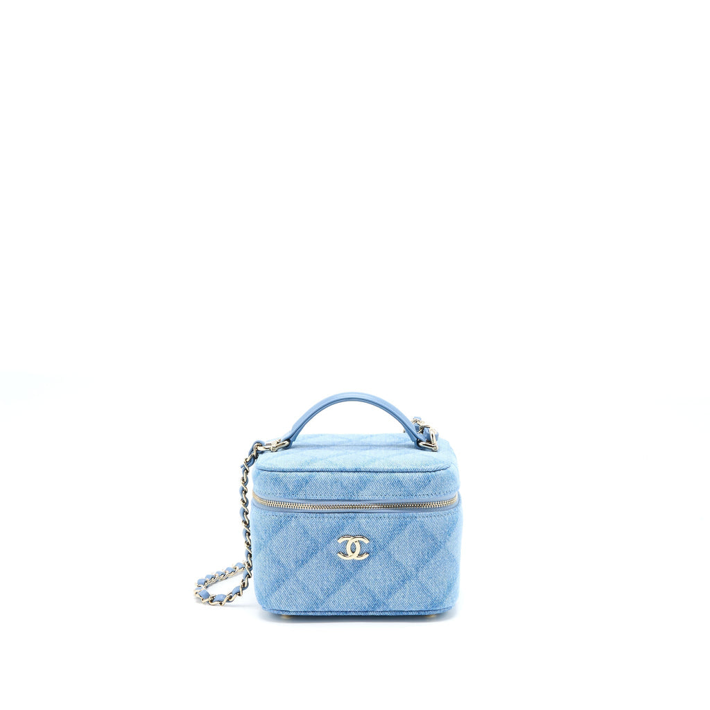 CHANEL VANITY CASE WITH CHAIN DENIM LGHW (MICROCHIP)