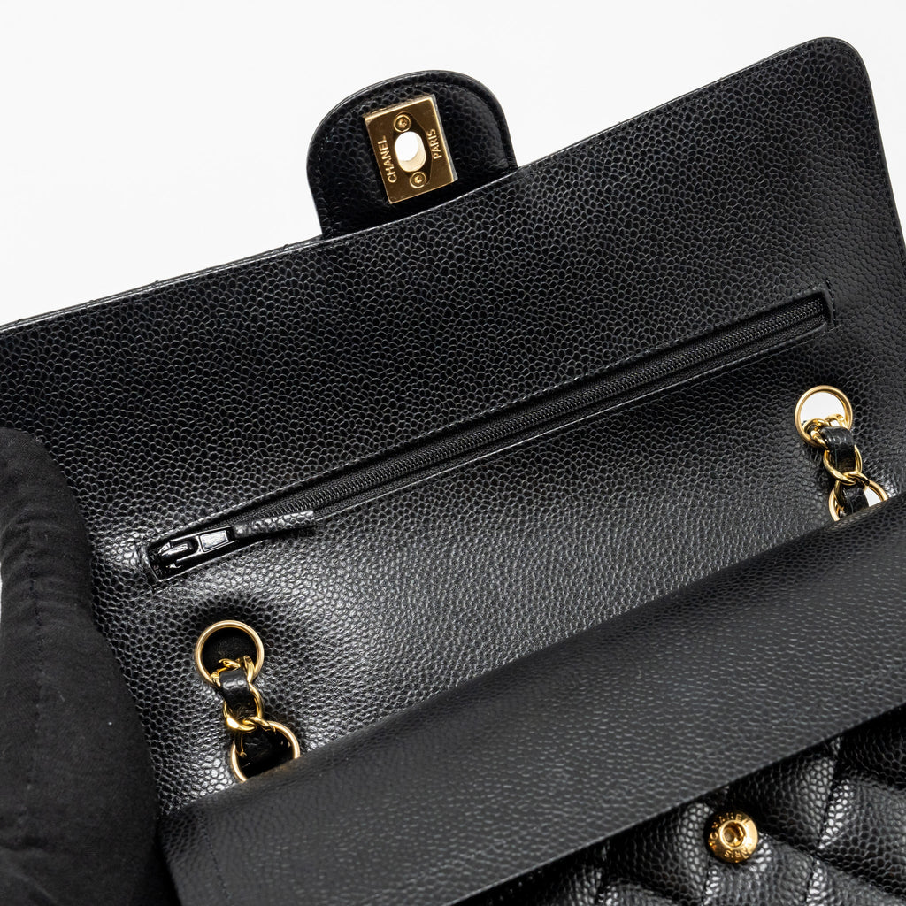 CHANEL MEDIUM CLASSIC DOUBLE FLAP BAG CAVIAR BLACK GHW (MICROCHIP)