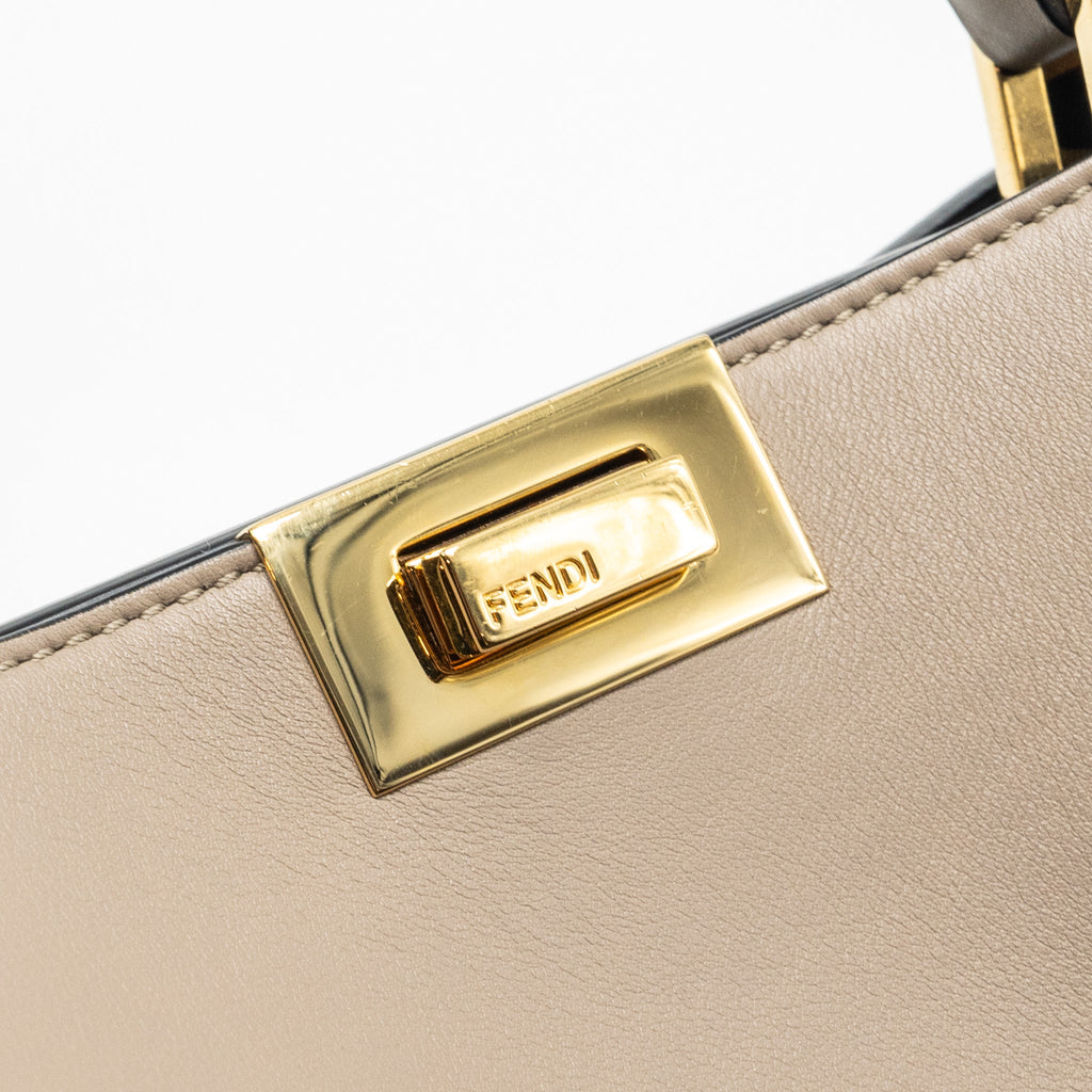 FENDI PEEKABOO HANDLE BAG CALFSKIN DOVE/BLACK GHW