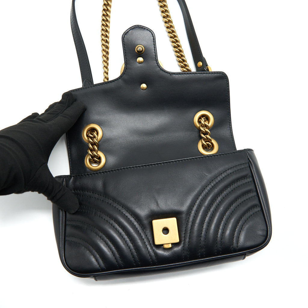 GUCCI GG MARMONT MINI BAG BLACK WITH GHW