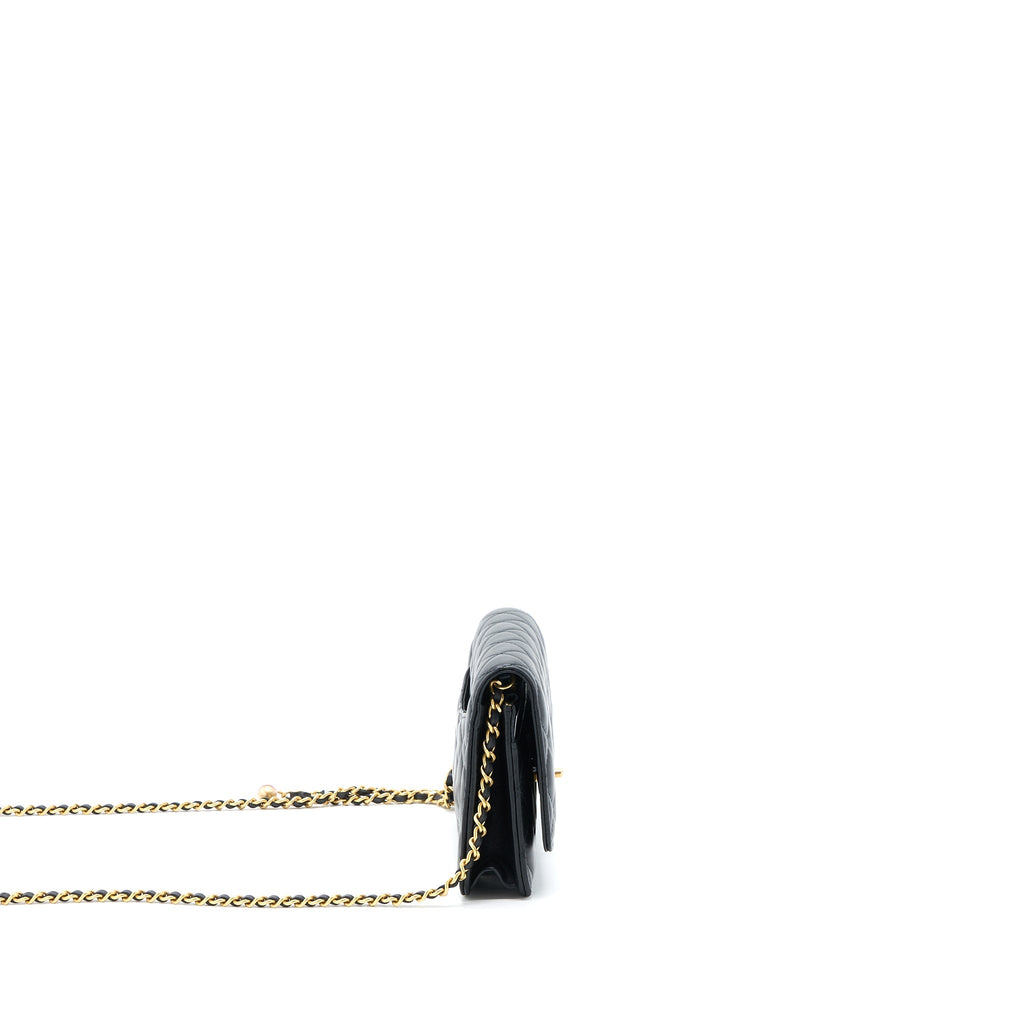 CHANEL PEARL CRUSH WALLET ON CHAIN LAMBSKIN BLACK BRUSHED GHW (MICROCHIP)