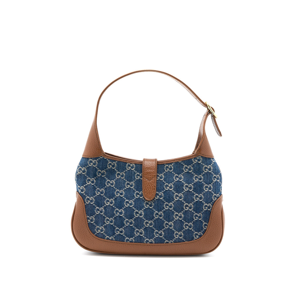 GUCCI JACKIE 1961 SMALL SHOULDER BAG DENIM/LEATHER BLUE/BROWN GHW